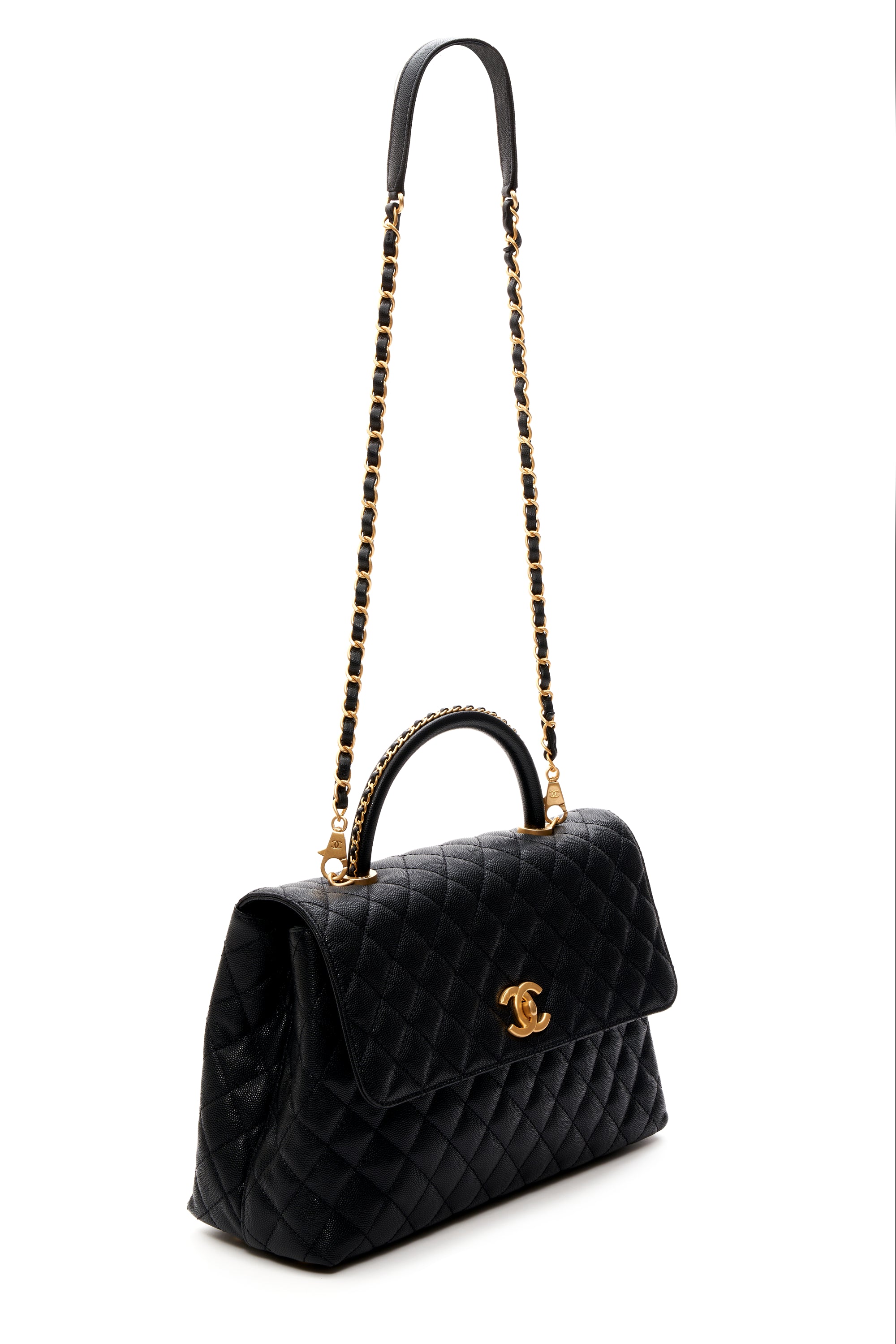 Chanel Black Caviar flap Bag Chain and Top Handle