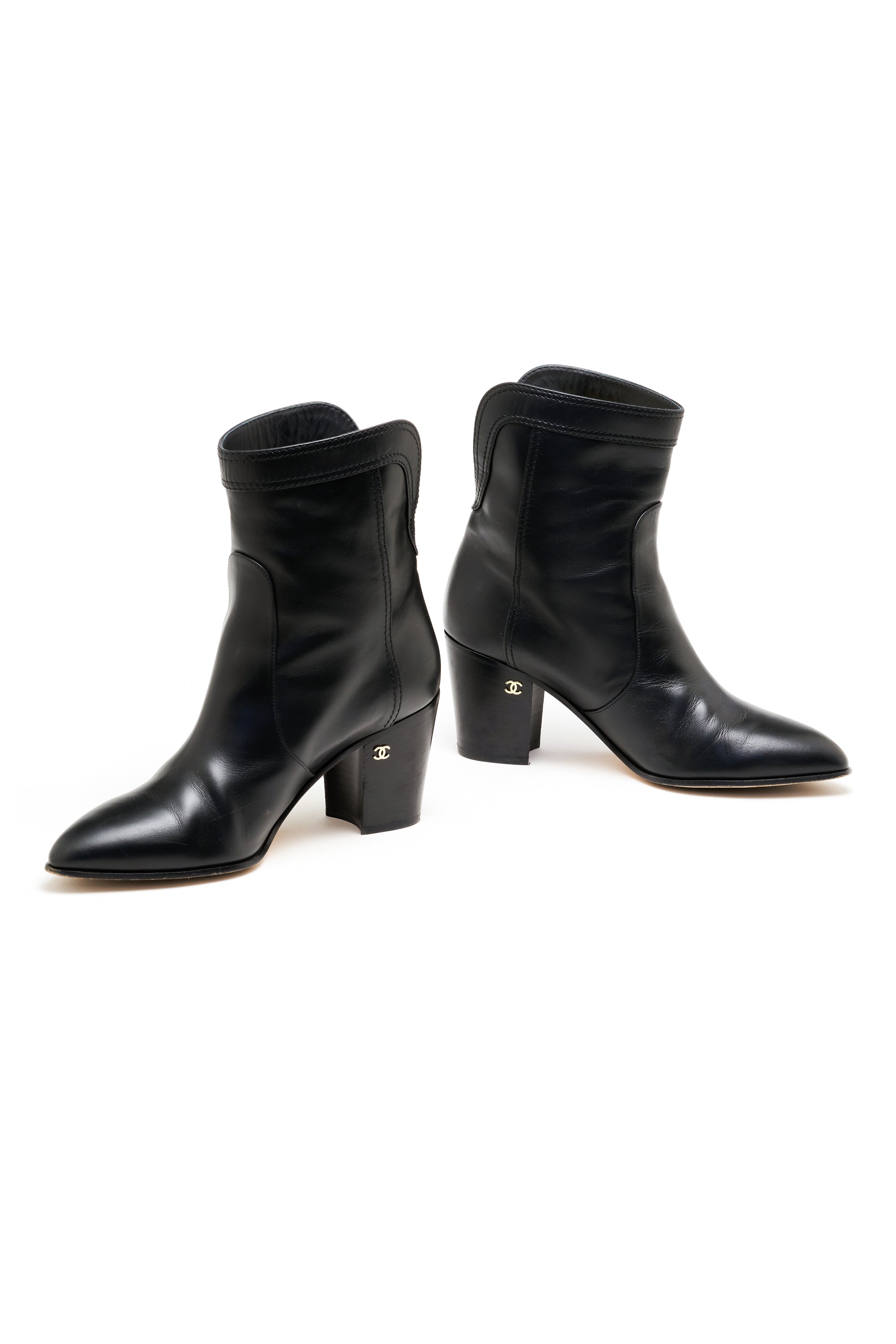 Chanel Black Leather Booties Size 40