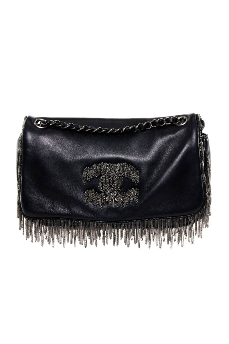 Chanel Medium Black Chain Fringe Rock and Cabaret Flap Purse 2007