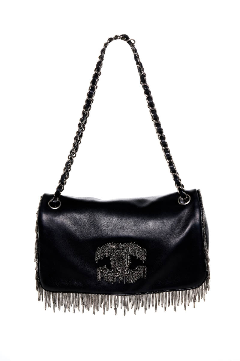Chanel Medium Black Chain Fringe Rock and Cabaret Flap Purse 2007