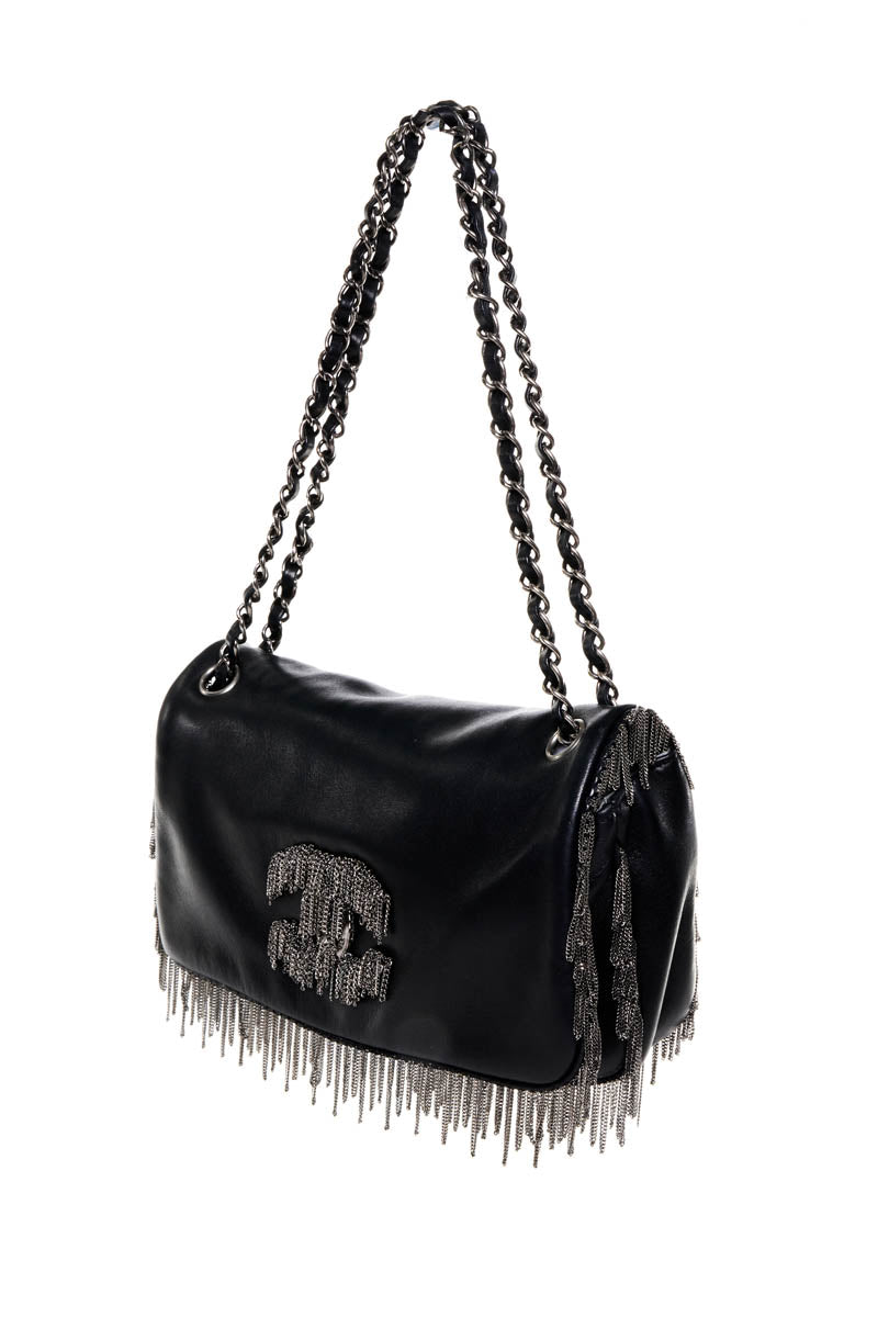 Chanel Medium Black Chain Fringe Rock and Cabaret Flap Purse 2007