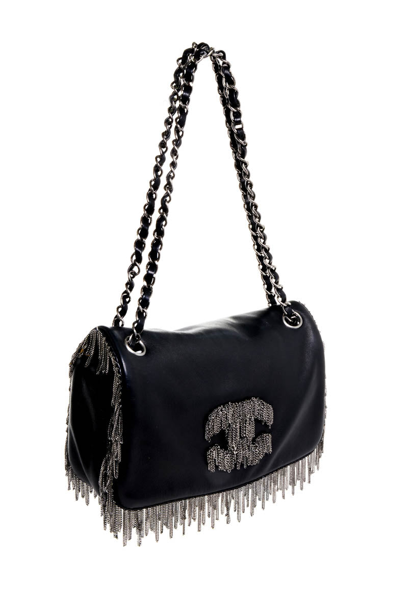 Chanel Medium Black Chain Fringe Rock and Cabaret Flap Purse 2007