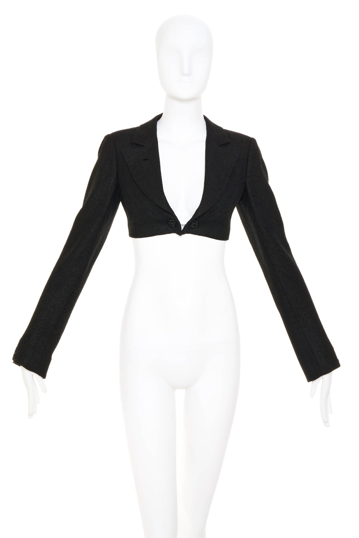 Chanel Black Bolero Crop Jacket With Black Crystal Buttons &amp; Chain 09P