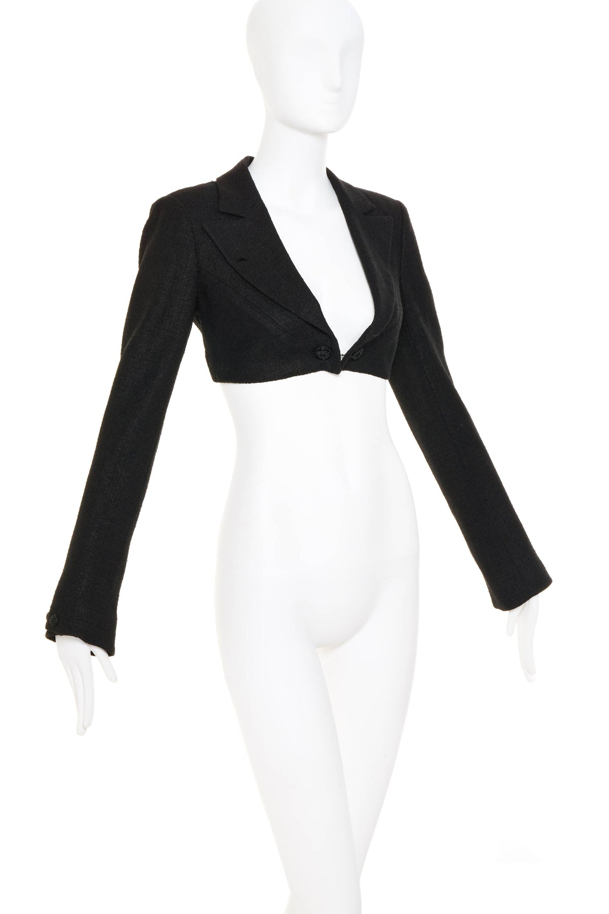 Chanel Black Bolero Crop Jacket With Black Crystal Buttons &amp; Chain 09P