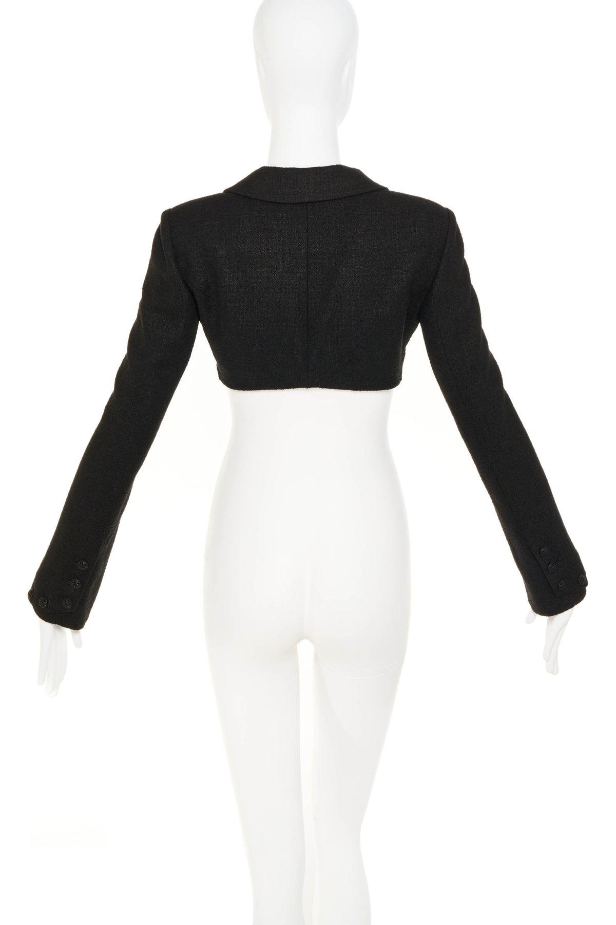 Chanel Black Bolero Crop Jacket With Black Crystal Buttons &amp; Chain 09P