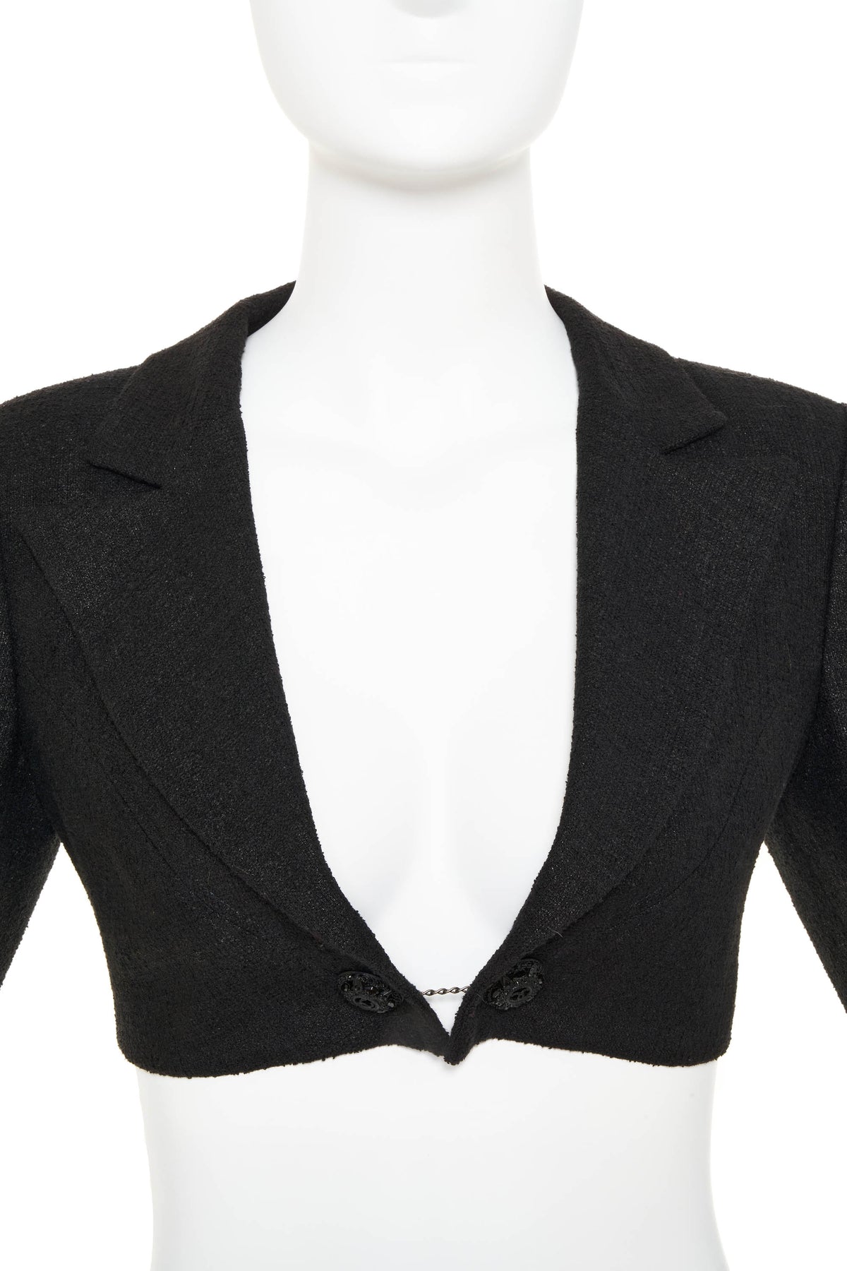 Chanel Black Bolero Crop Jacket With Black Crystal Buttons &amp; Chain 09P