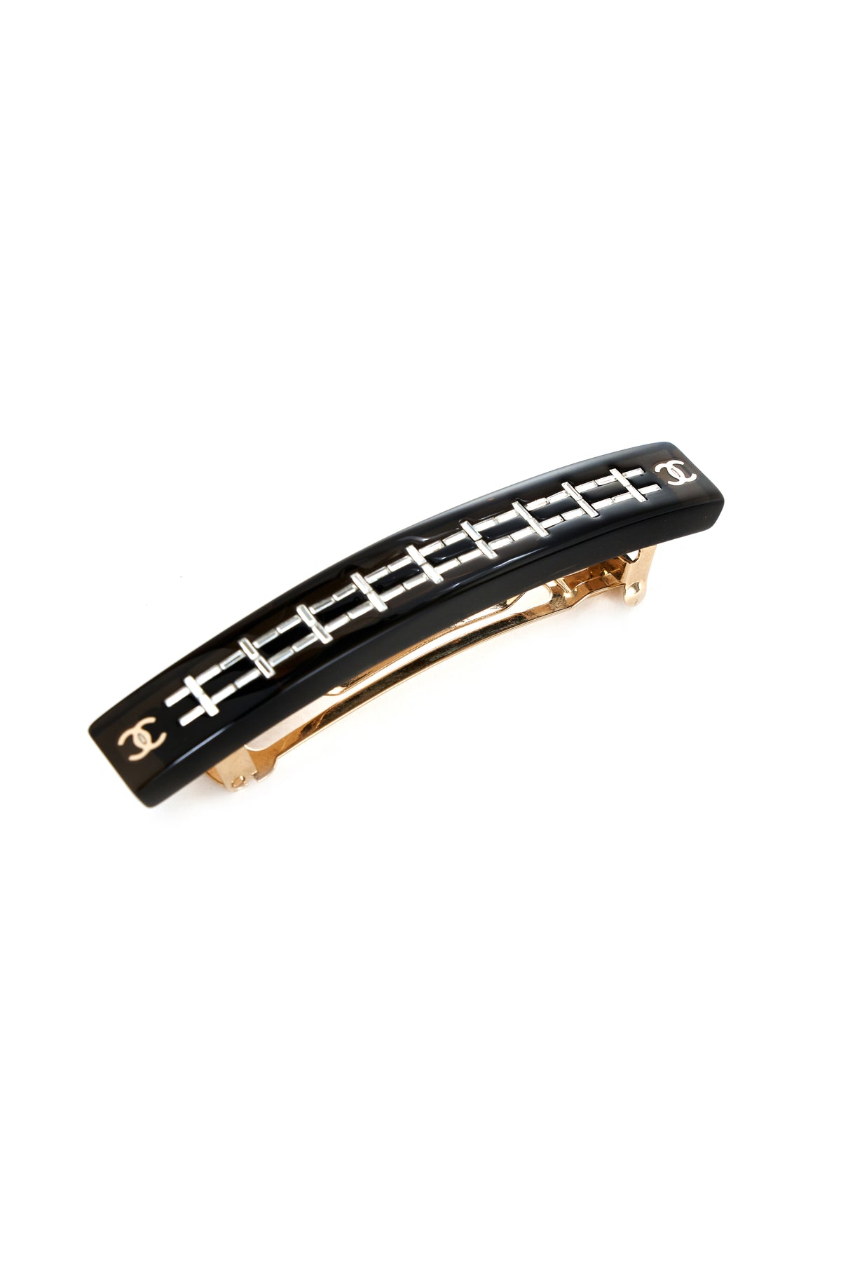 Chanel Black Lucite Barrette with Crystals 2007