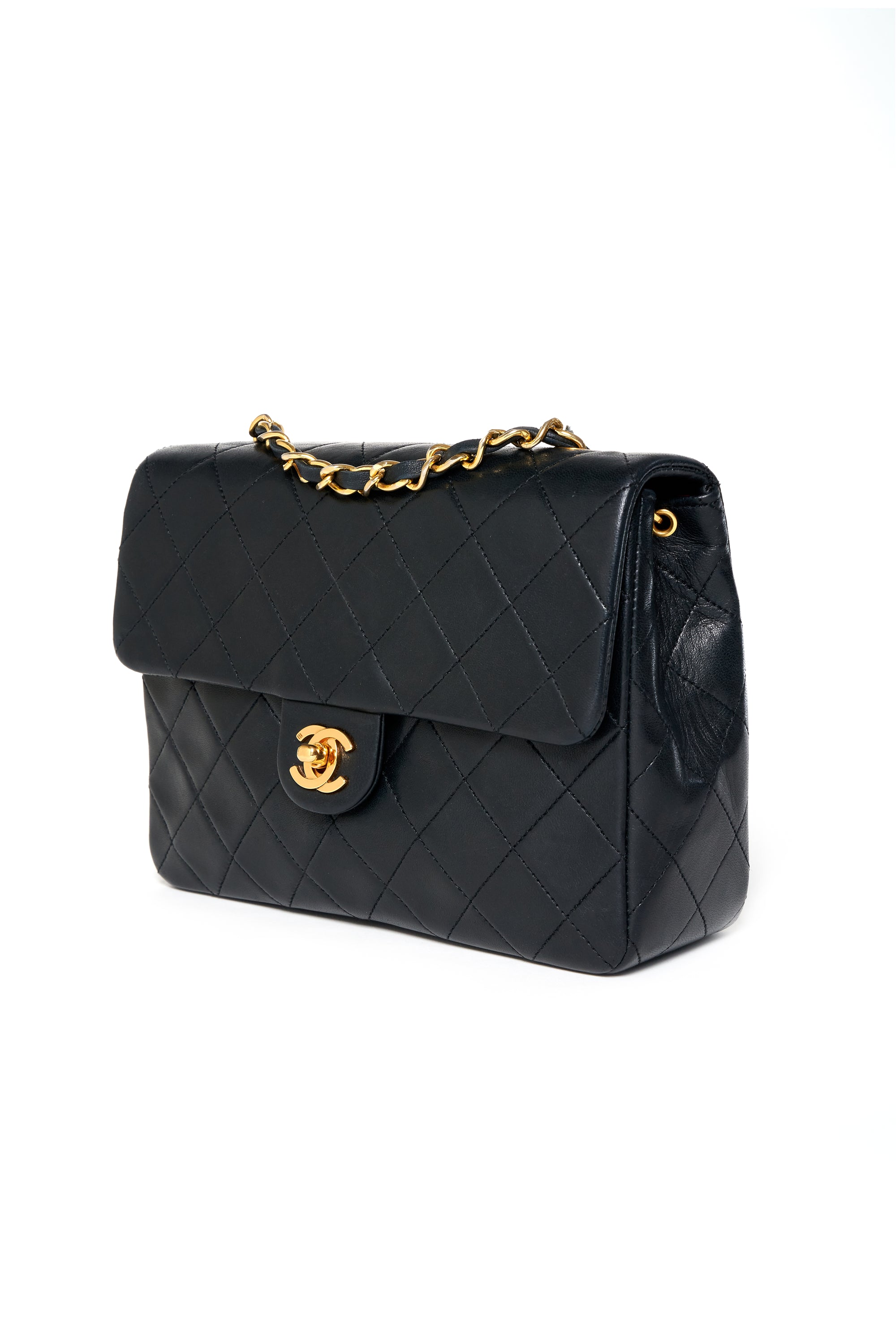 Chanel Mini Black Square 24k Gold Hardware 1989-91