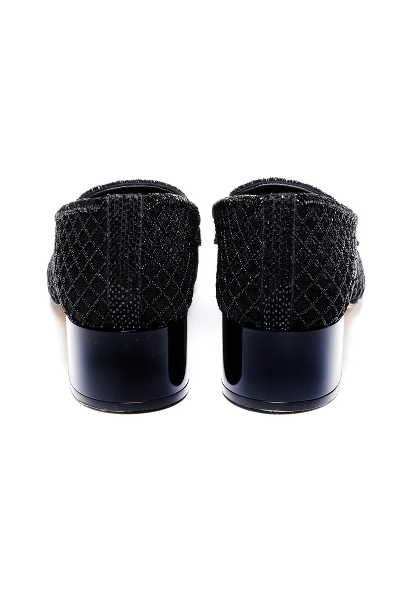 Chanel Rare Black and White Beaded Quilt Pattern Loafers White CC 2023 Size 40
