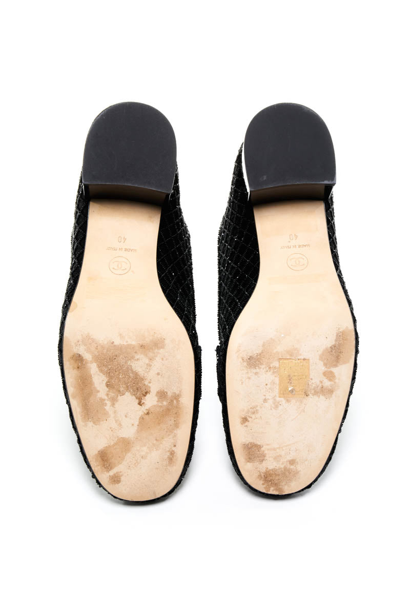 Chanel Rare Black and White Beaded Quilt Pattern Loafers White CC 2023 Size 40