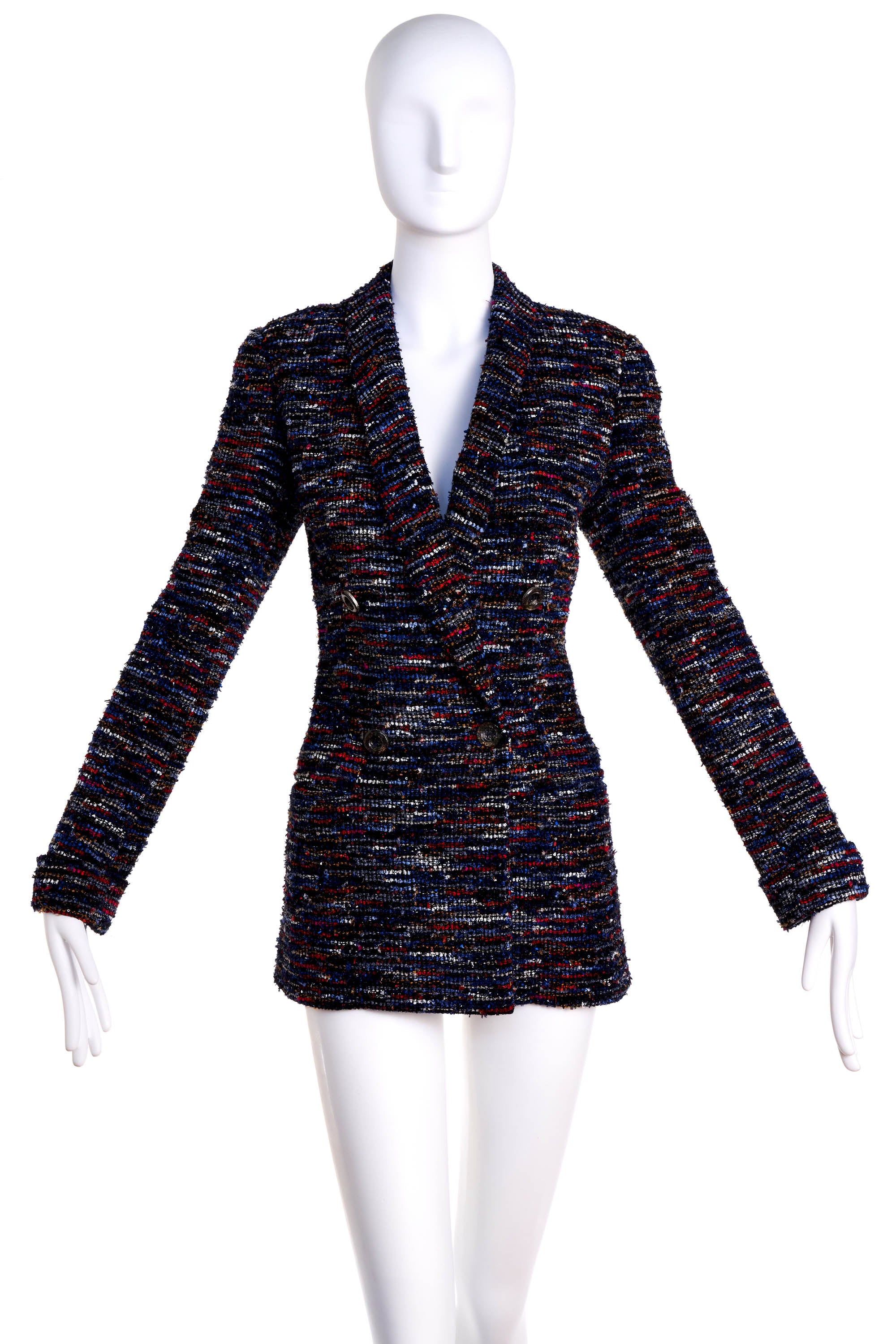 Chanel Blue and Orange Fantasy Tweed Blazer Size 38