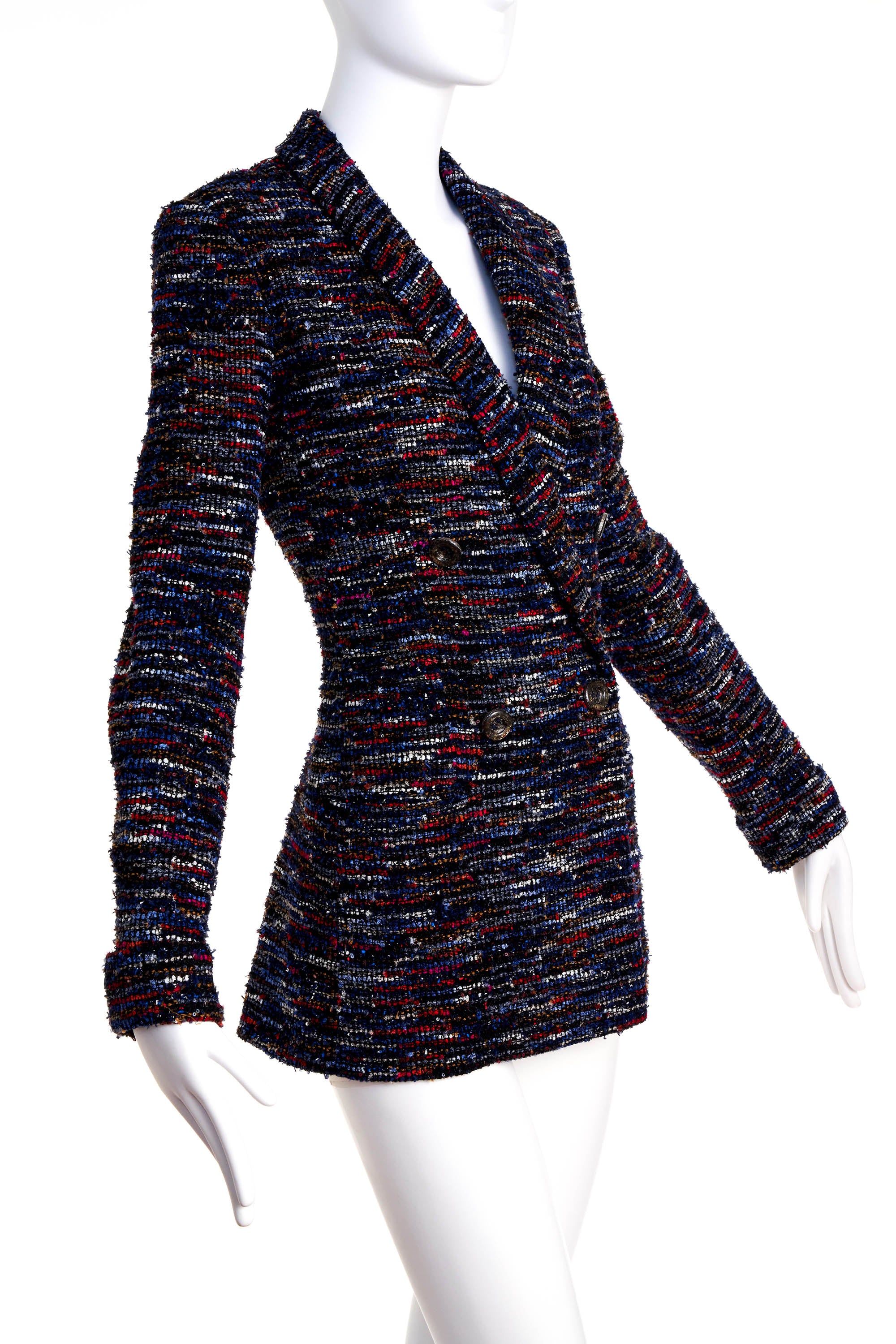 Chanel Blue and Orange Fantasy Tweed Blazer Size 38