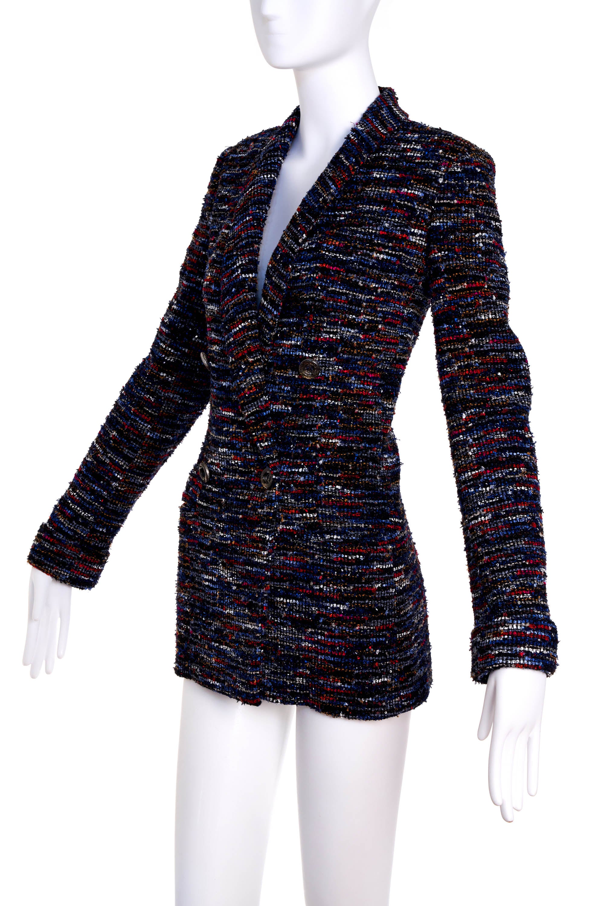 Chanel Blue and Orange Fantasy Tweed Blazer Size 38