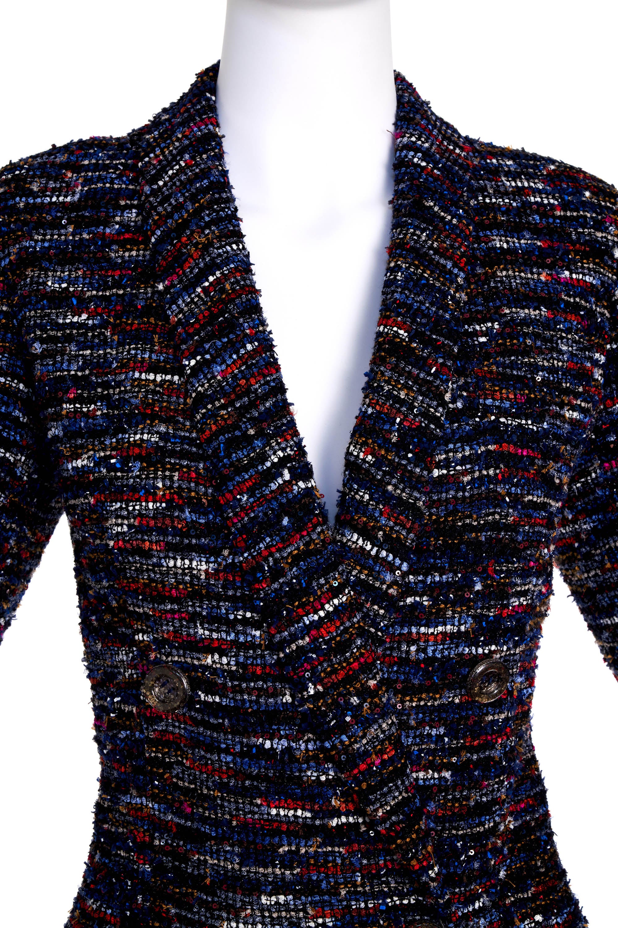 Chanel Blue and Orange Fantasy Tweed Blazer Size 38