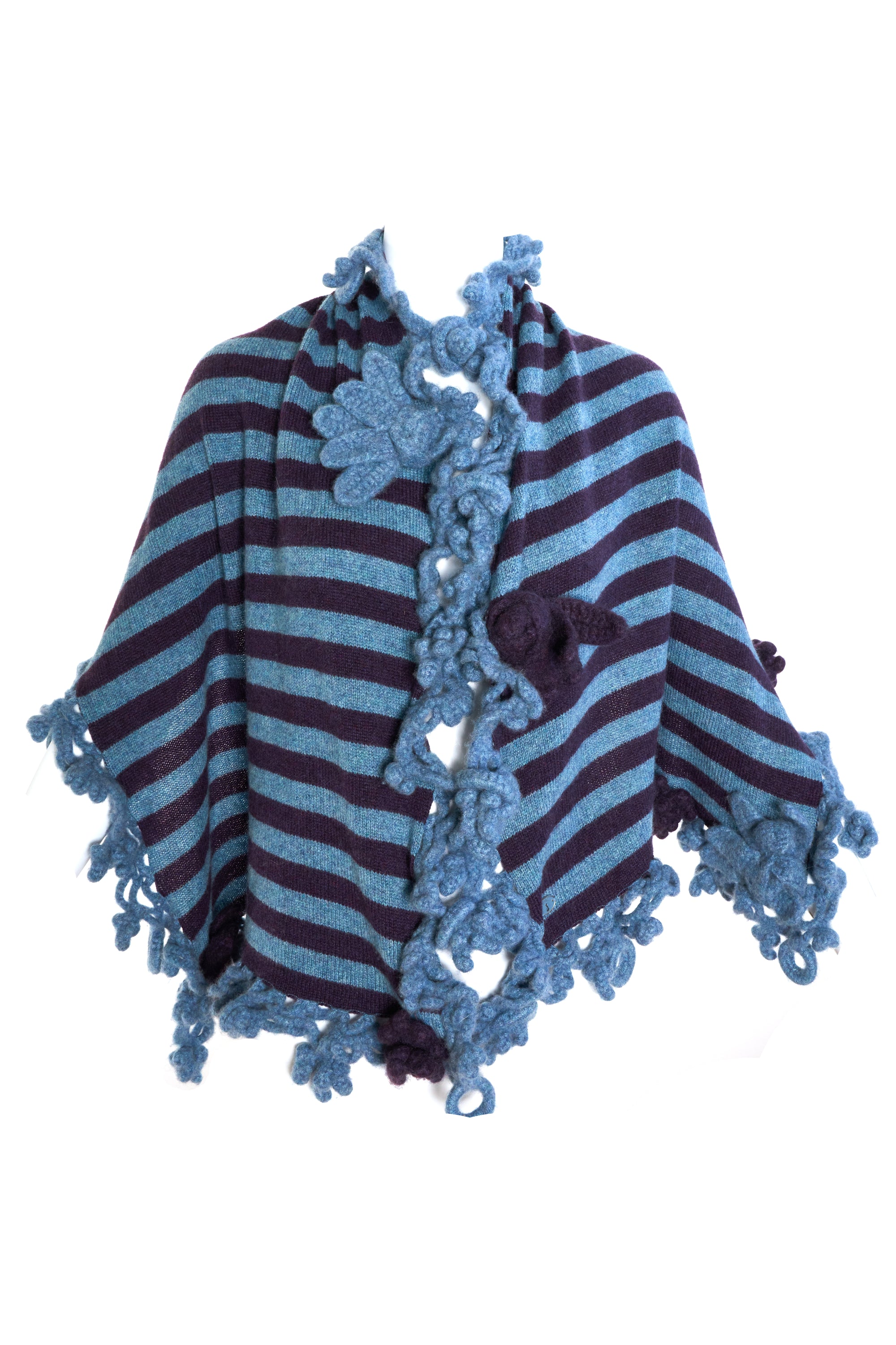 Chanel Cashmere Teal and Eggplant Striped Shawl