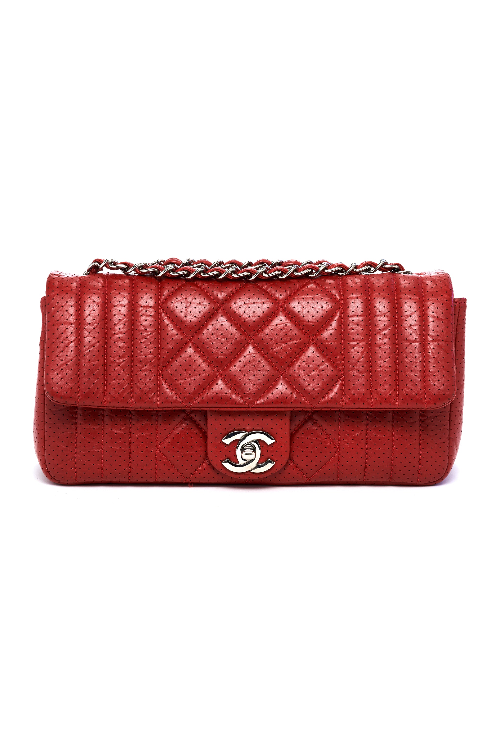 Chanel Red Perforated Quilted Flap Purse SHW