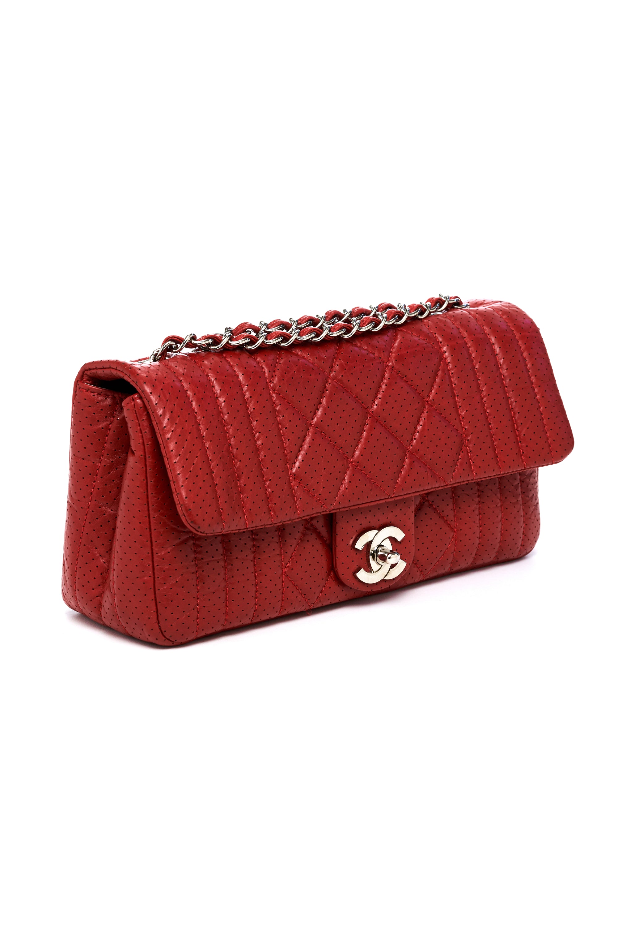 Chanel Red Perforated Quilted Flap Purse SHW