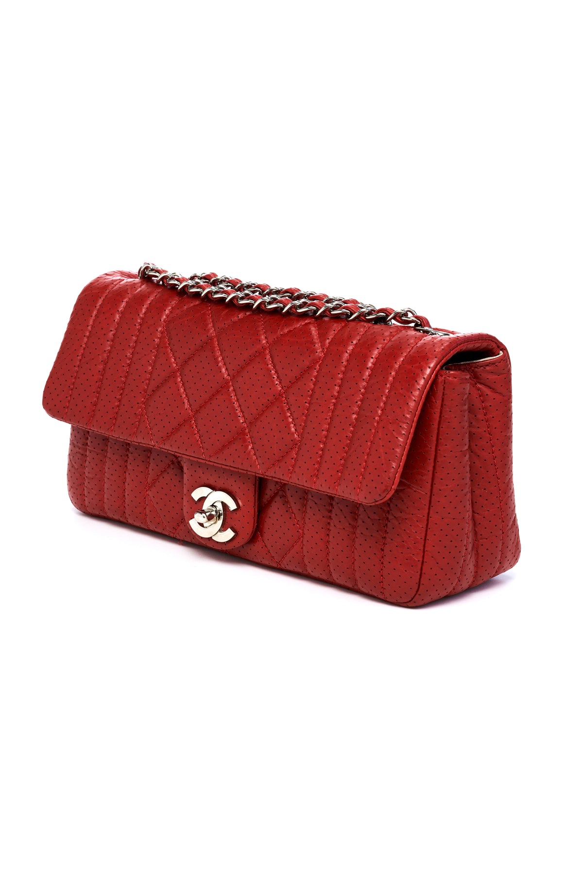 Chanel Red Perforated Quilted Flap Purse SHW