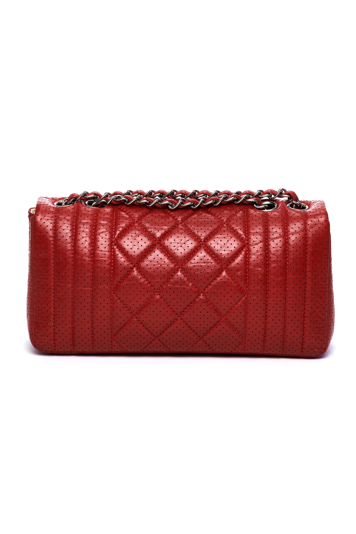 Chanel Red Perforated Quilted Flap Purse SHW