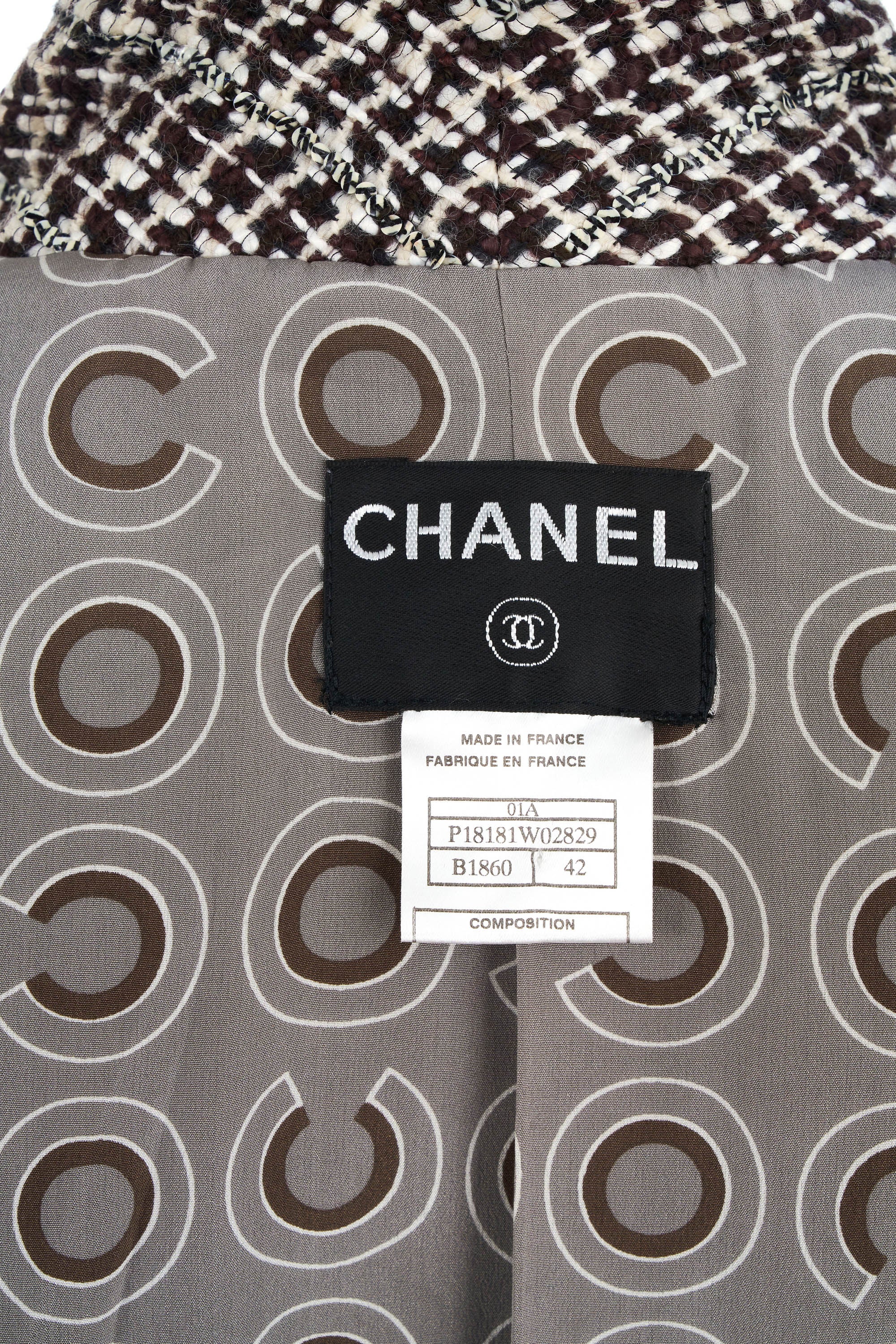 Chanel Coco Brown Houndstooth Coat Size 42 Size 2001A