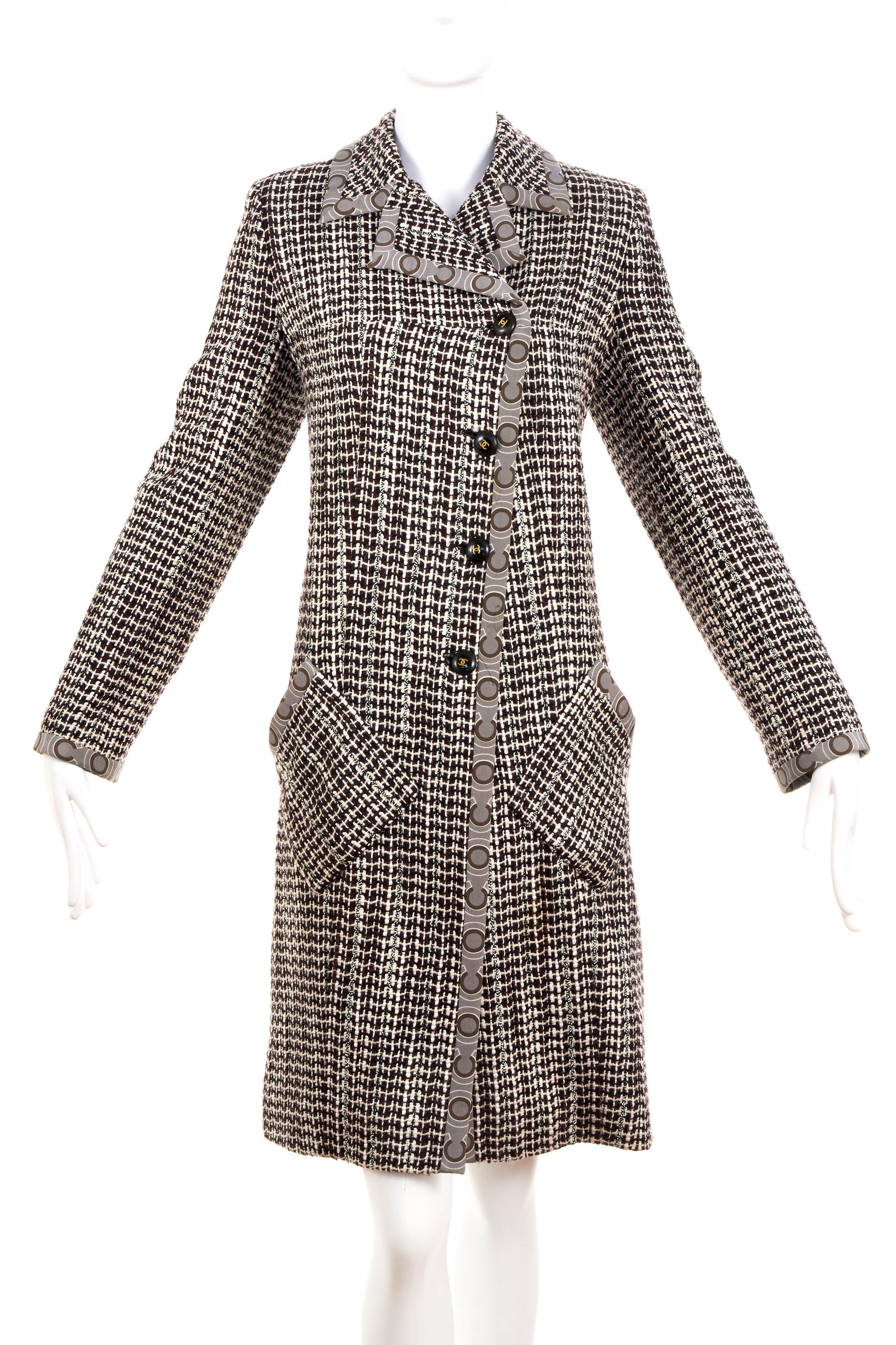 Chanel Coco Brown Houndstooth Coat Size 42 Size 2001A