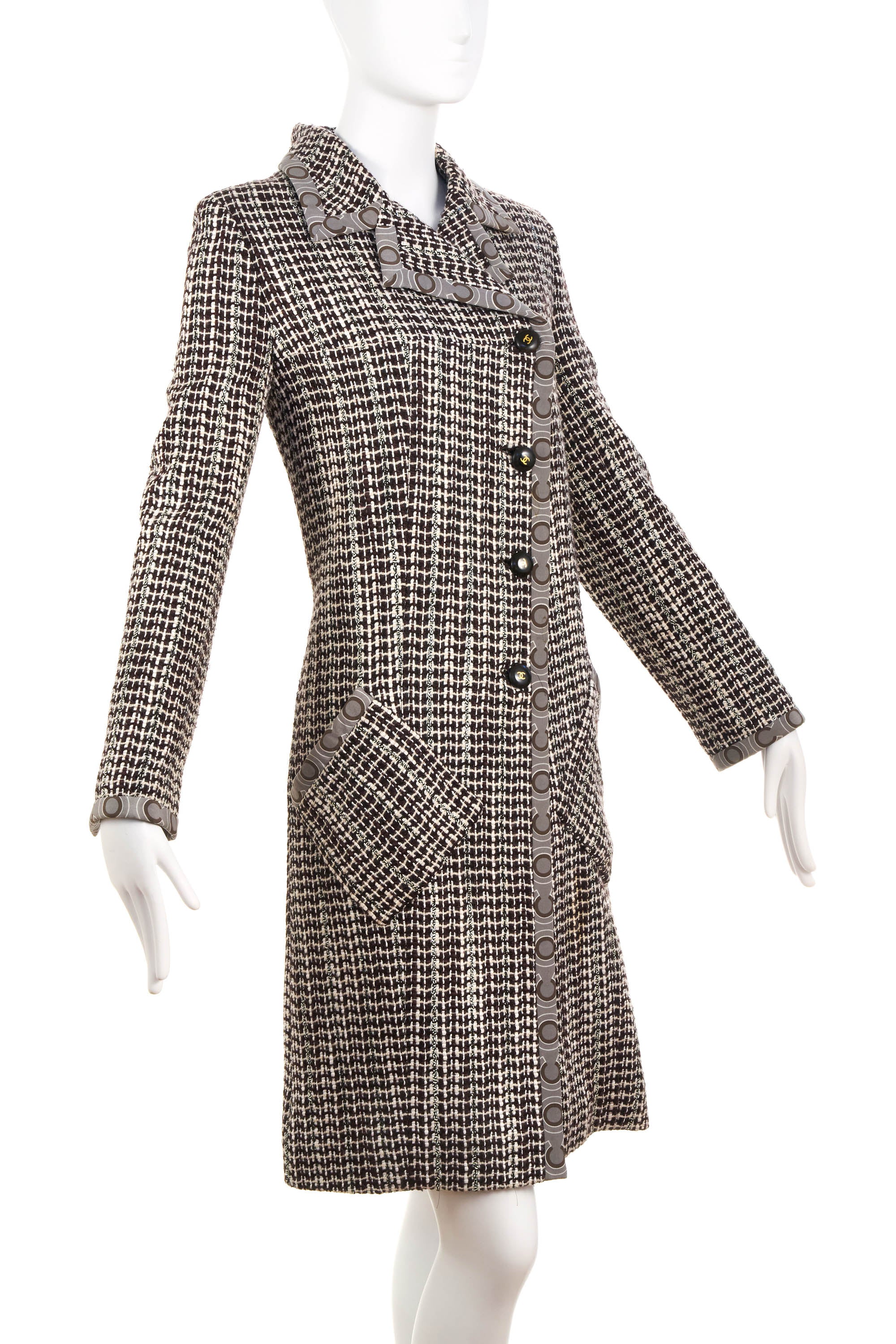 Chanel Coco Brown Houndstooth Coat Size 42 Size 2001A