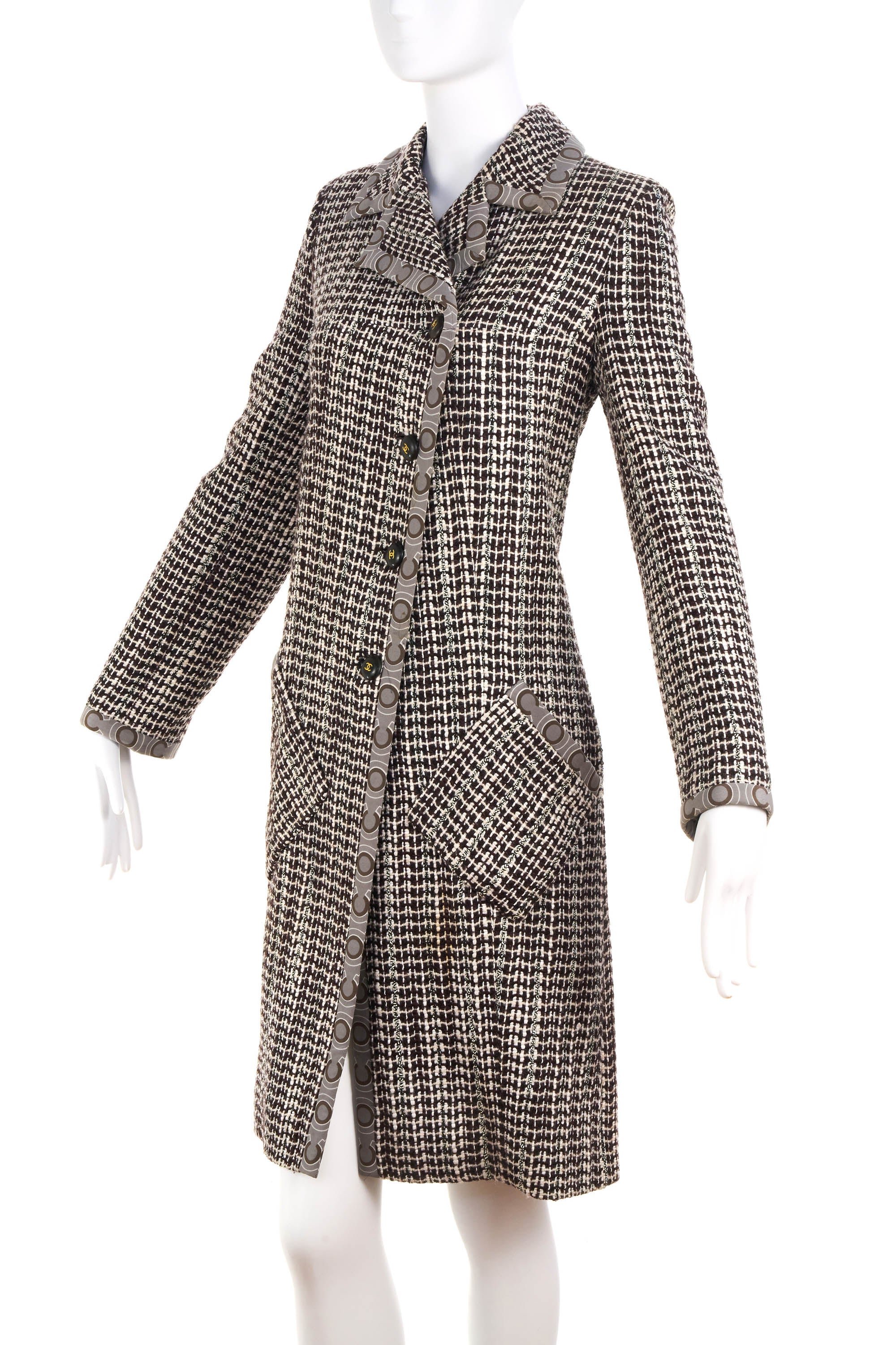 Chanel Coco Brown Houndstooth Coat Size 42 Size 2001A