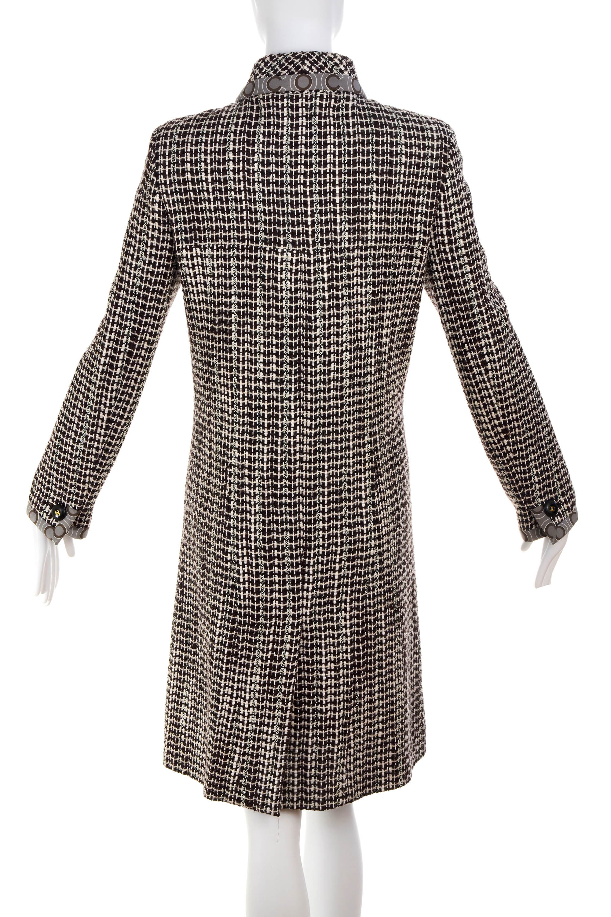 Chanel Coco Brown Houndstooth Coat Size 42 Size 2001A