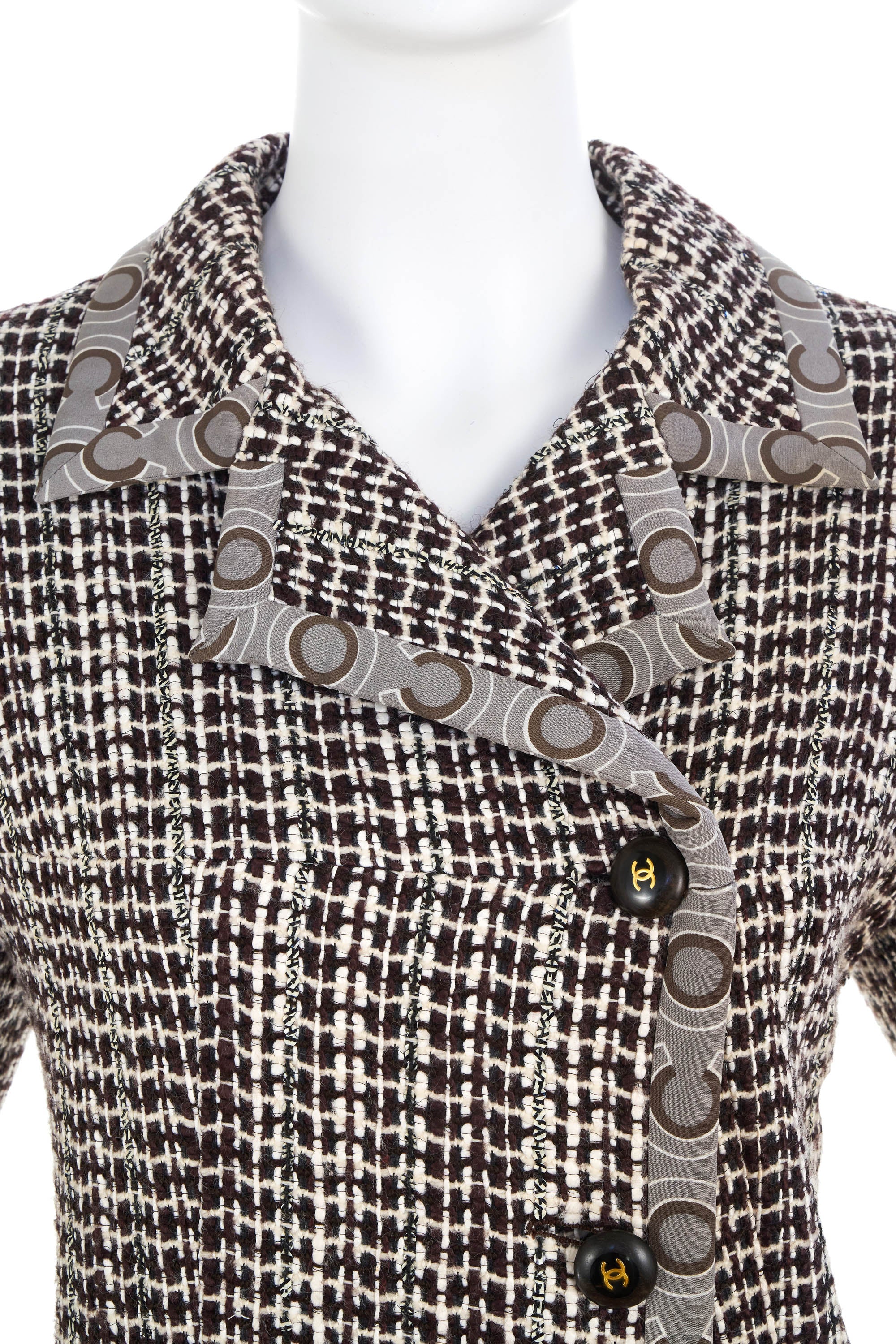 Chanel Coco Brown Houndstooth Coat Size 42 Size 2001A