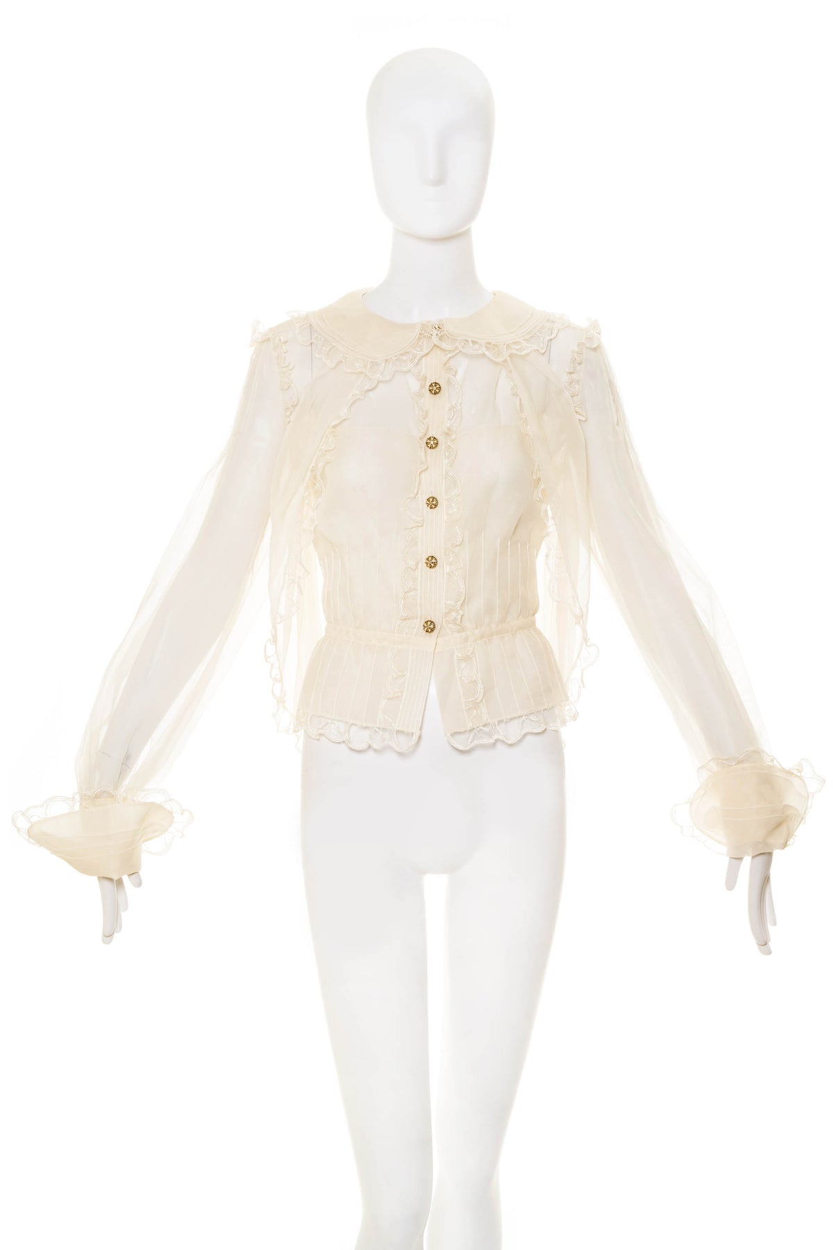 Chanel White Long Sleeve Blouse Size 42 2008A