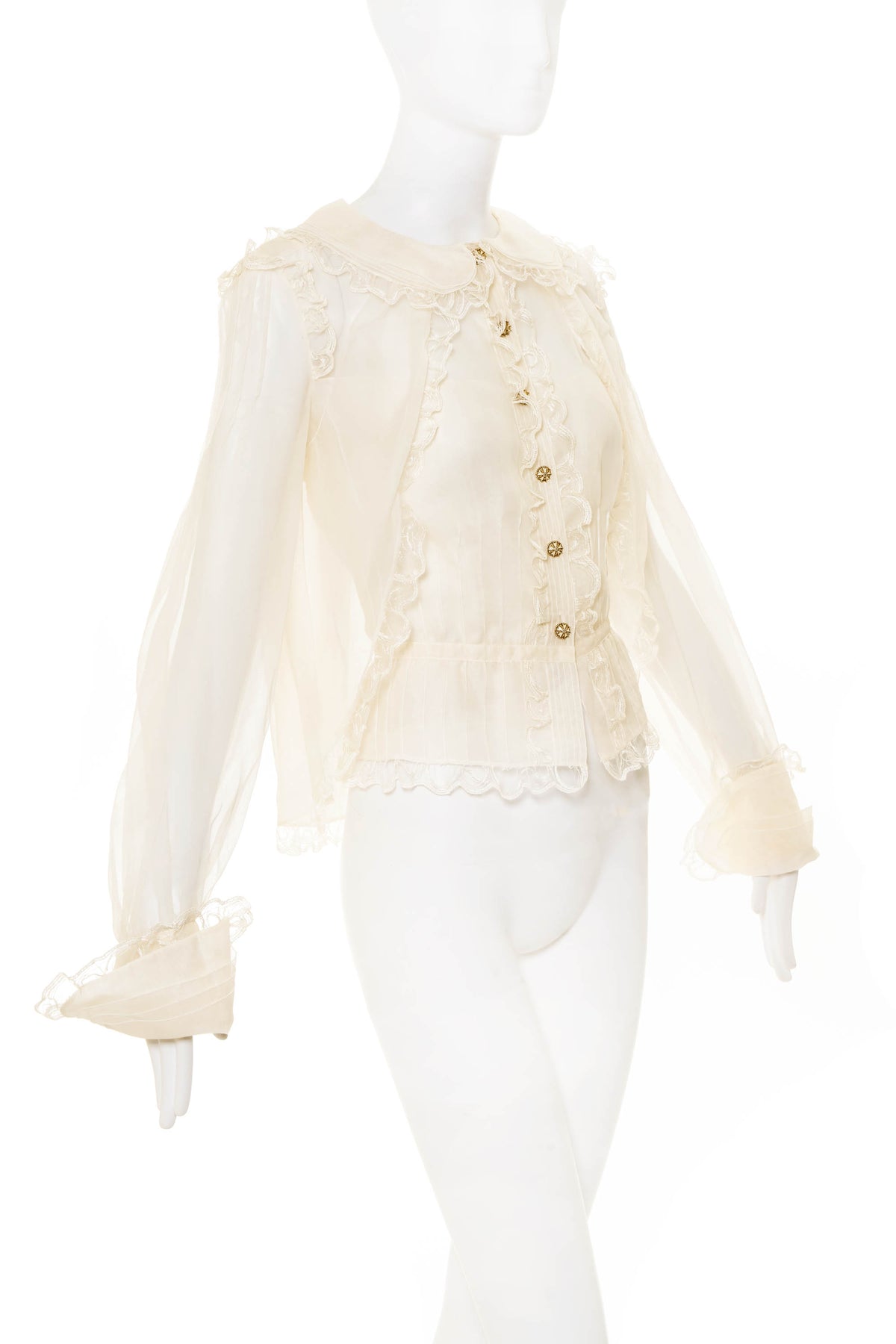 Chanel White Long Sleeve Blouse Size 42 2008A