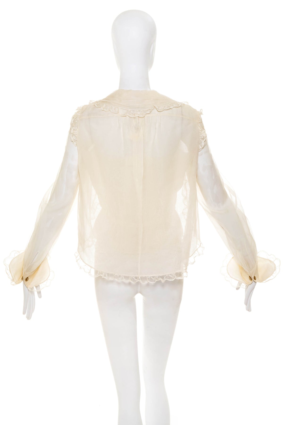 Chanel White Long Sleeve Blouse Size 42 2008A