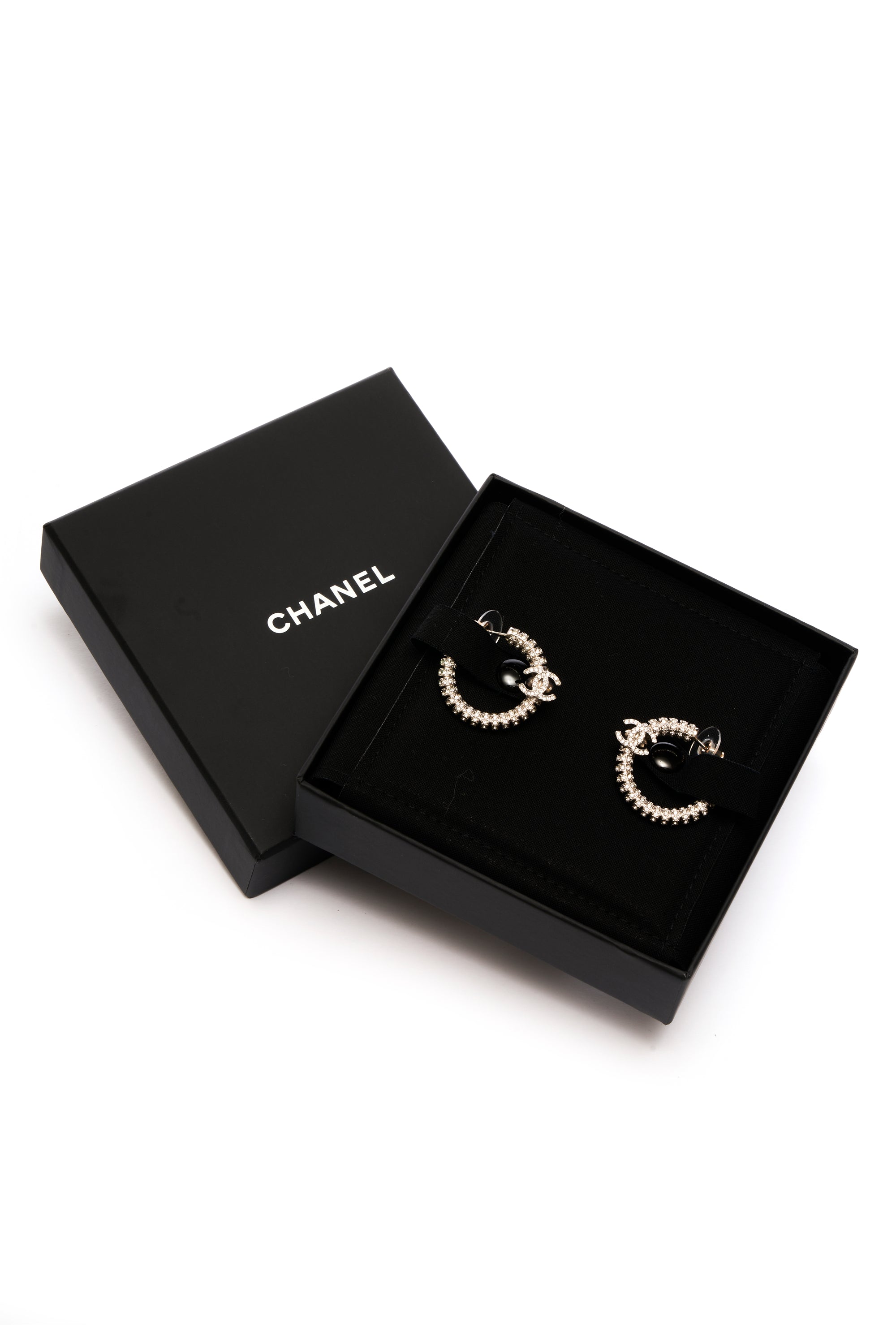 Chanel Silver and Crystal Hoop Earrings 2023P