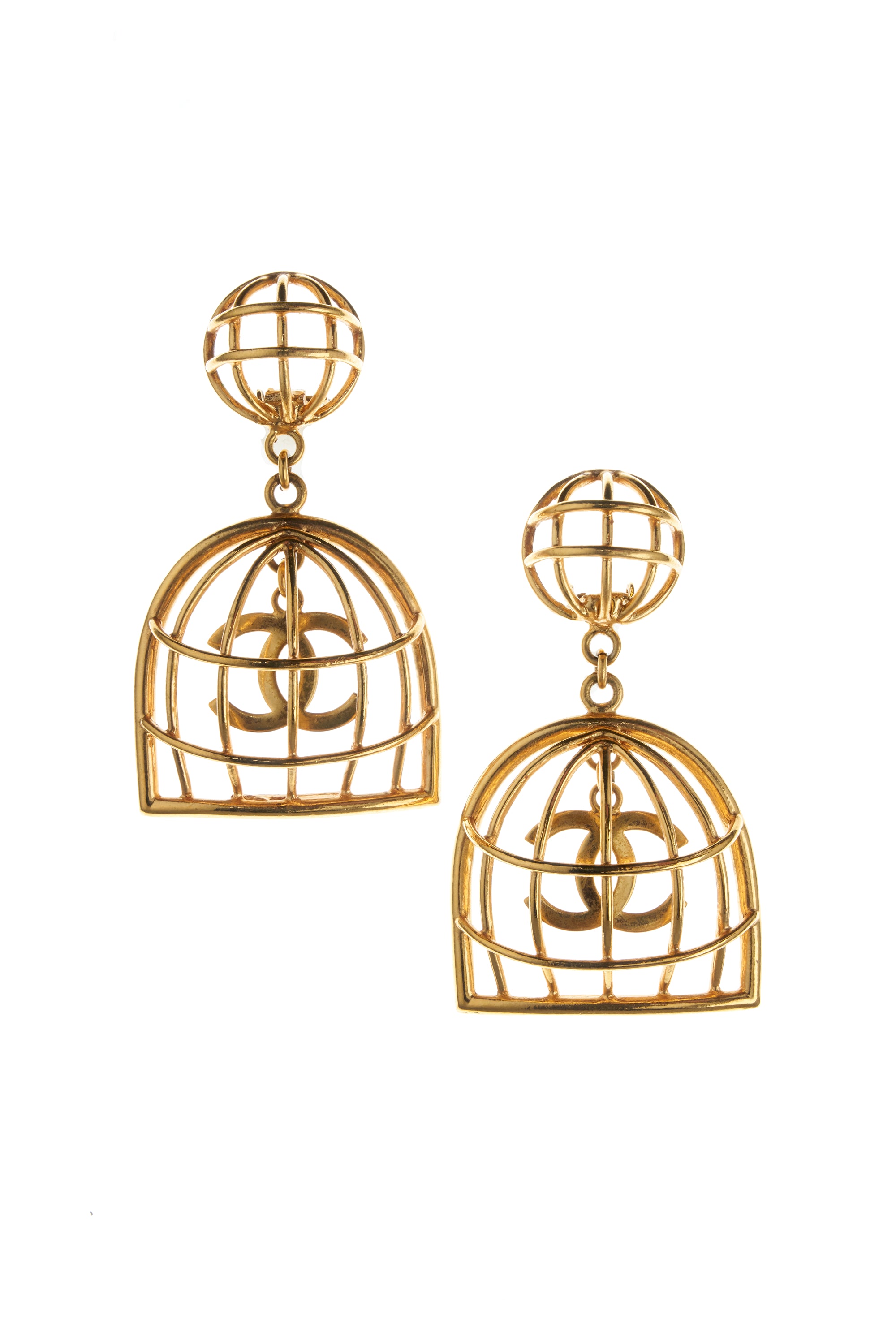 Chanel Gold Iconic Bird Cage Clip Earrings