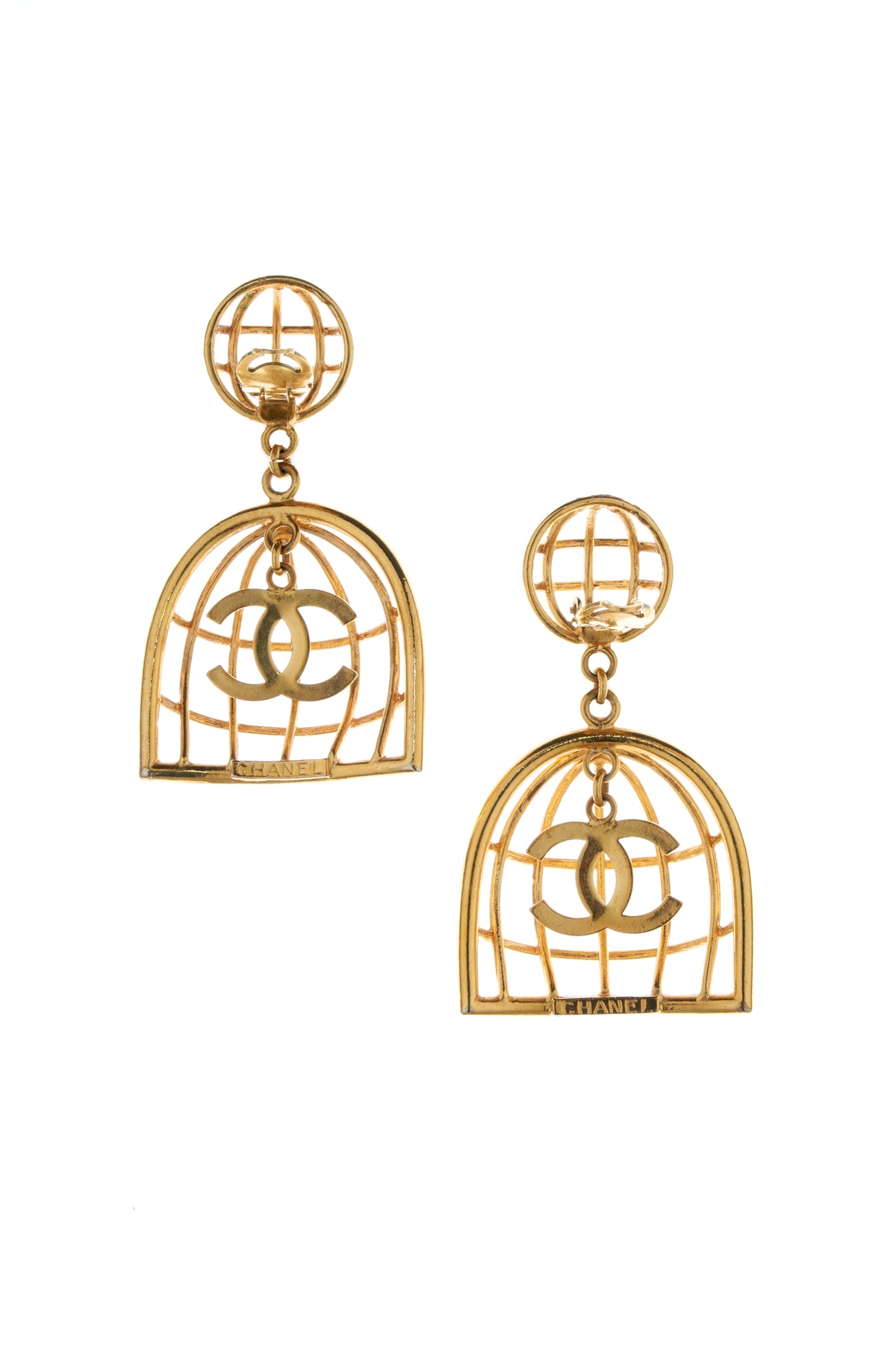 Chanel Gold Iconic Bird Cage Clip Earrings