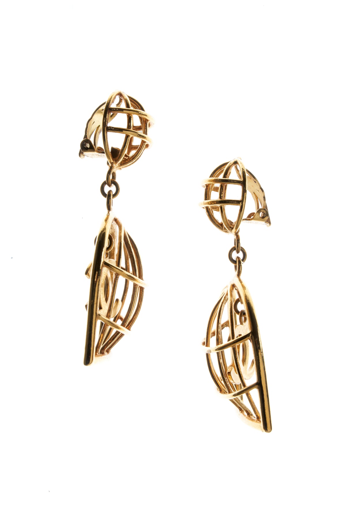 Chanel Gold Iconic Bird Cage Clip Earrings