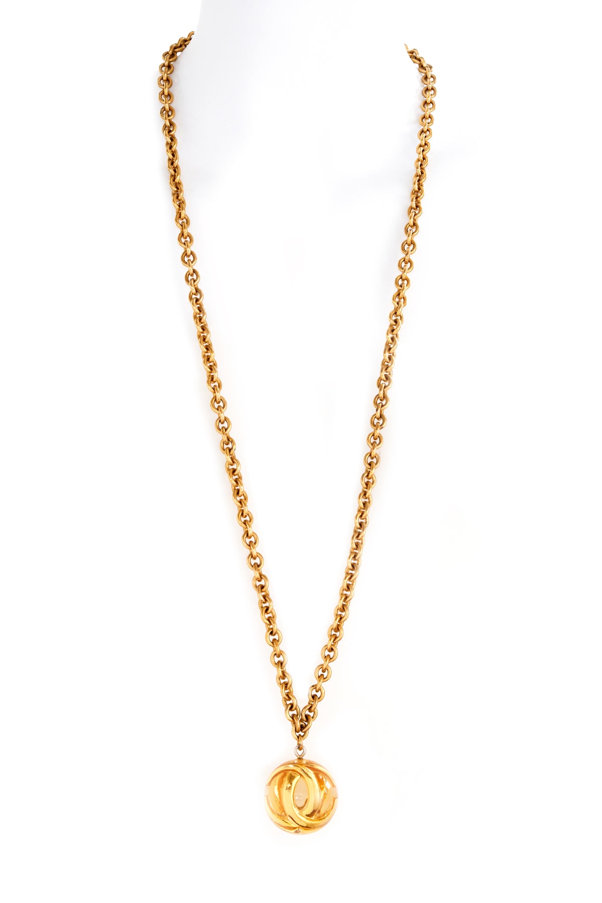 Chanel 24k Gold Chain Lucite CC Ball Pendant Necklace