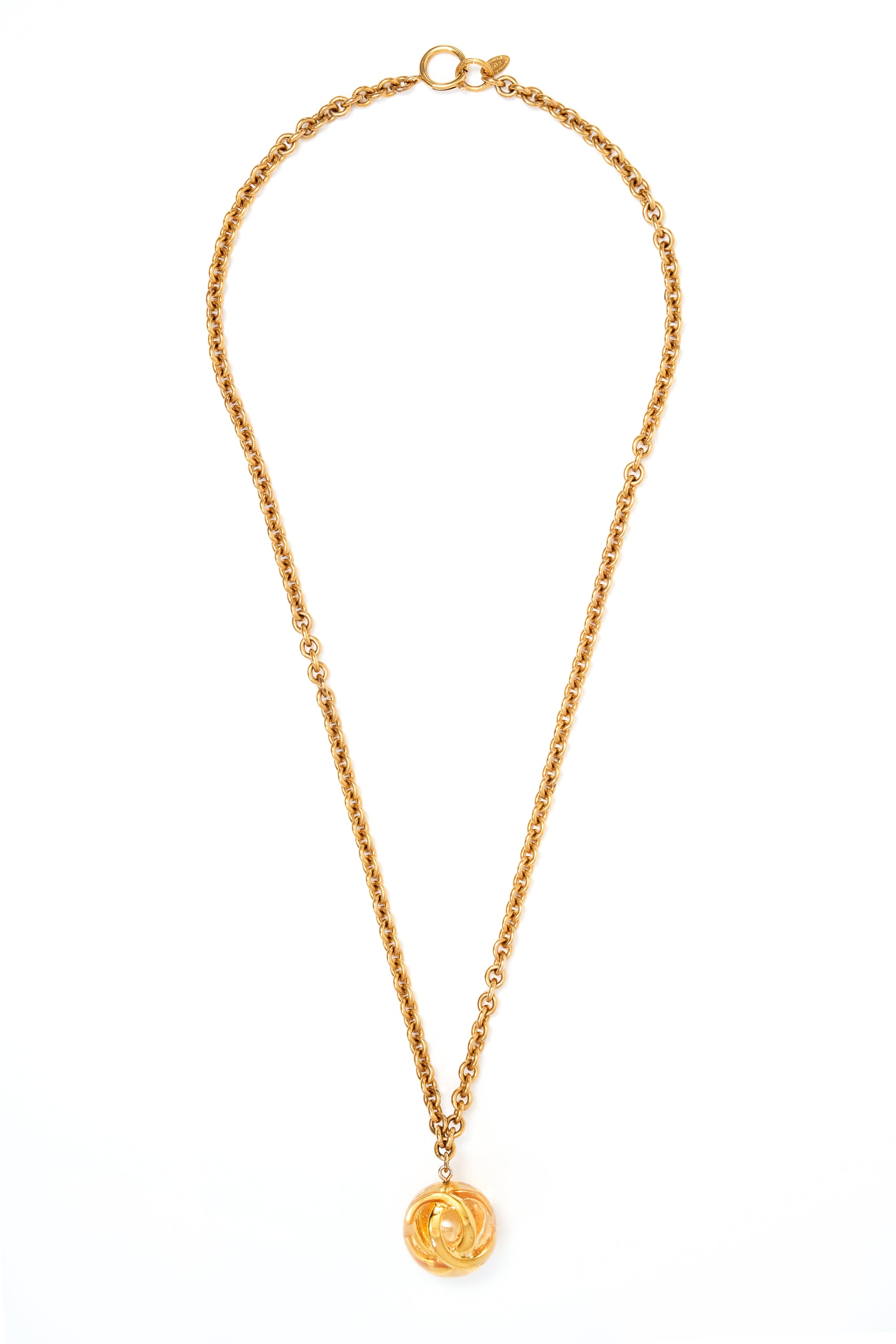 Chanel 24k Gold Chain Lucite CC Ball Pendant Necklace