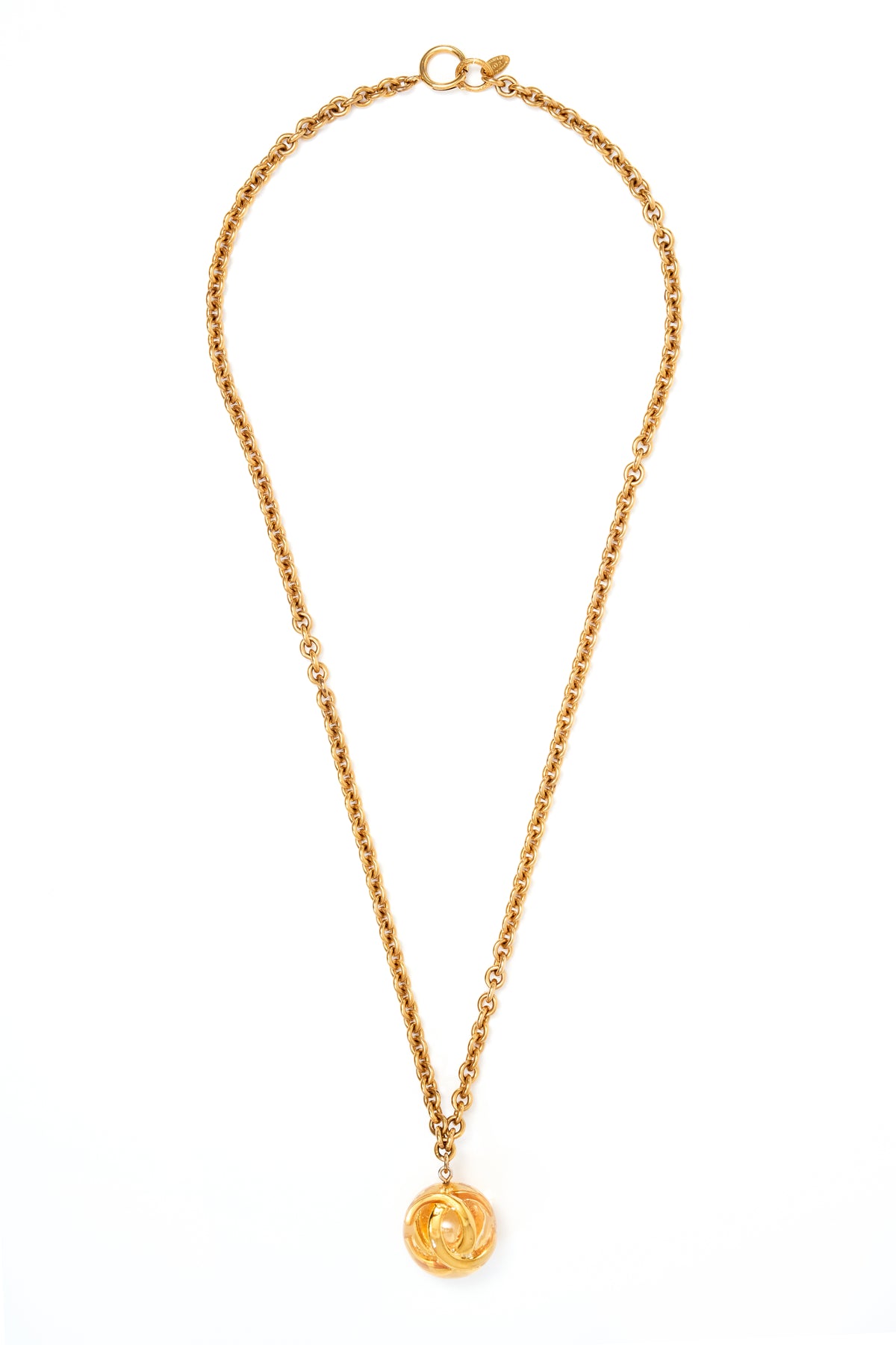 Chanel 24k Gold Chain Lucite CC Ball Pendant Necklace