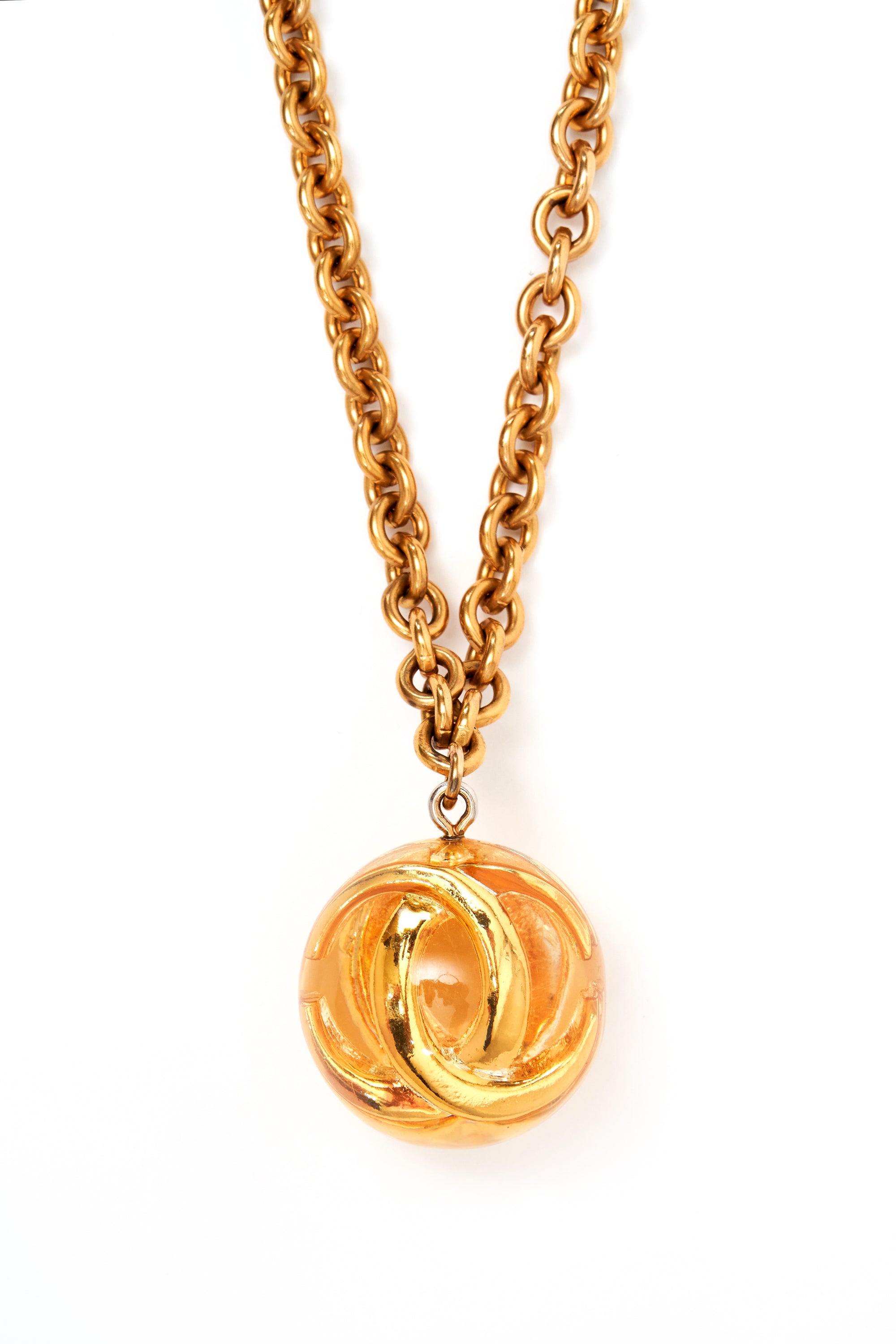 Chanel 24k Gold Chain Lucite CC Ball Pendant Necklace