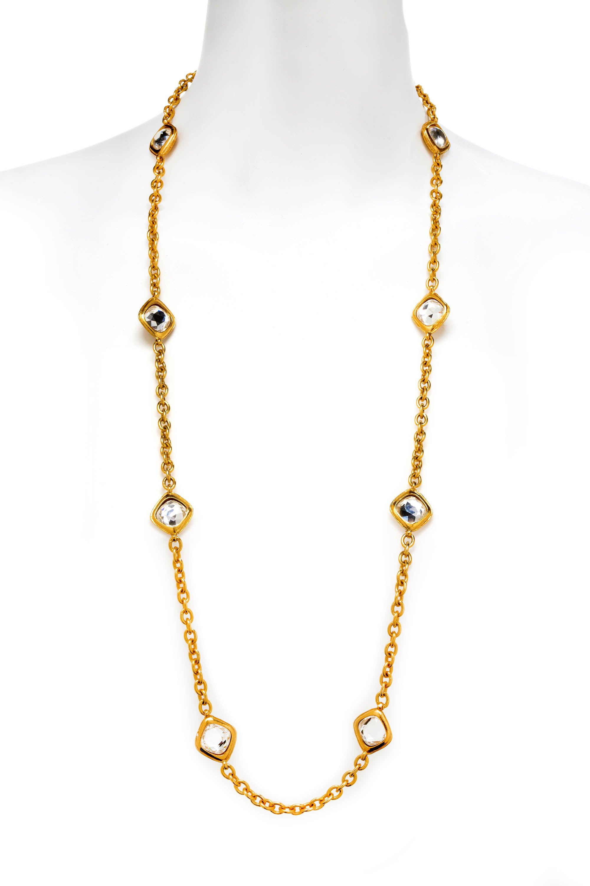 Chanel Vintage Gold Crystal Strass Necklace 1970's