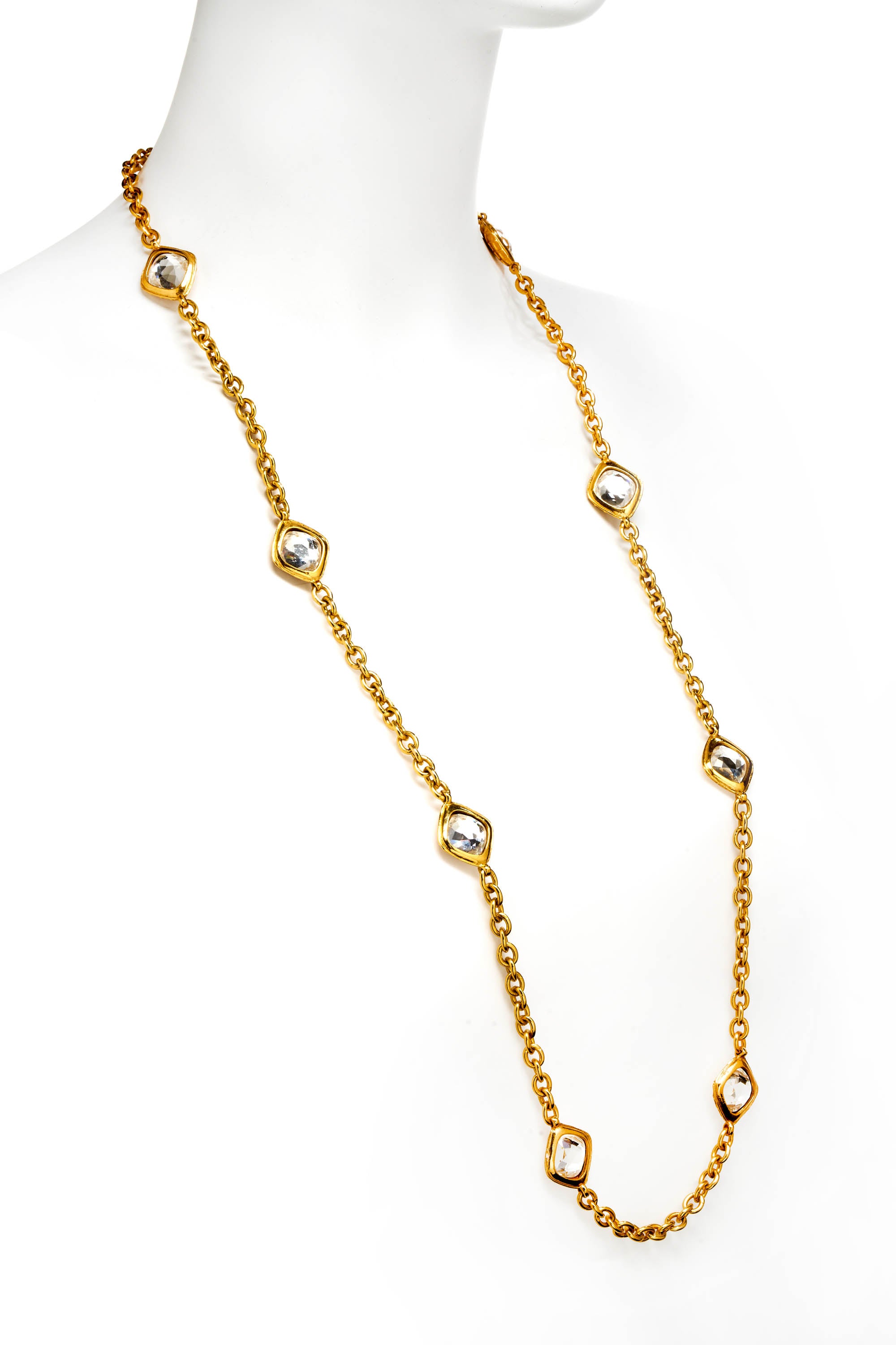 Chanel Vintage Gold Crystal Strass Necklace 1970's