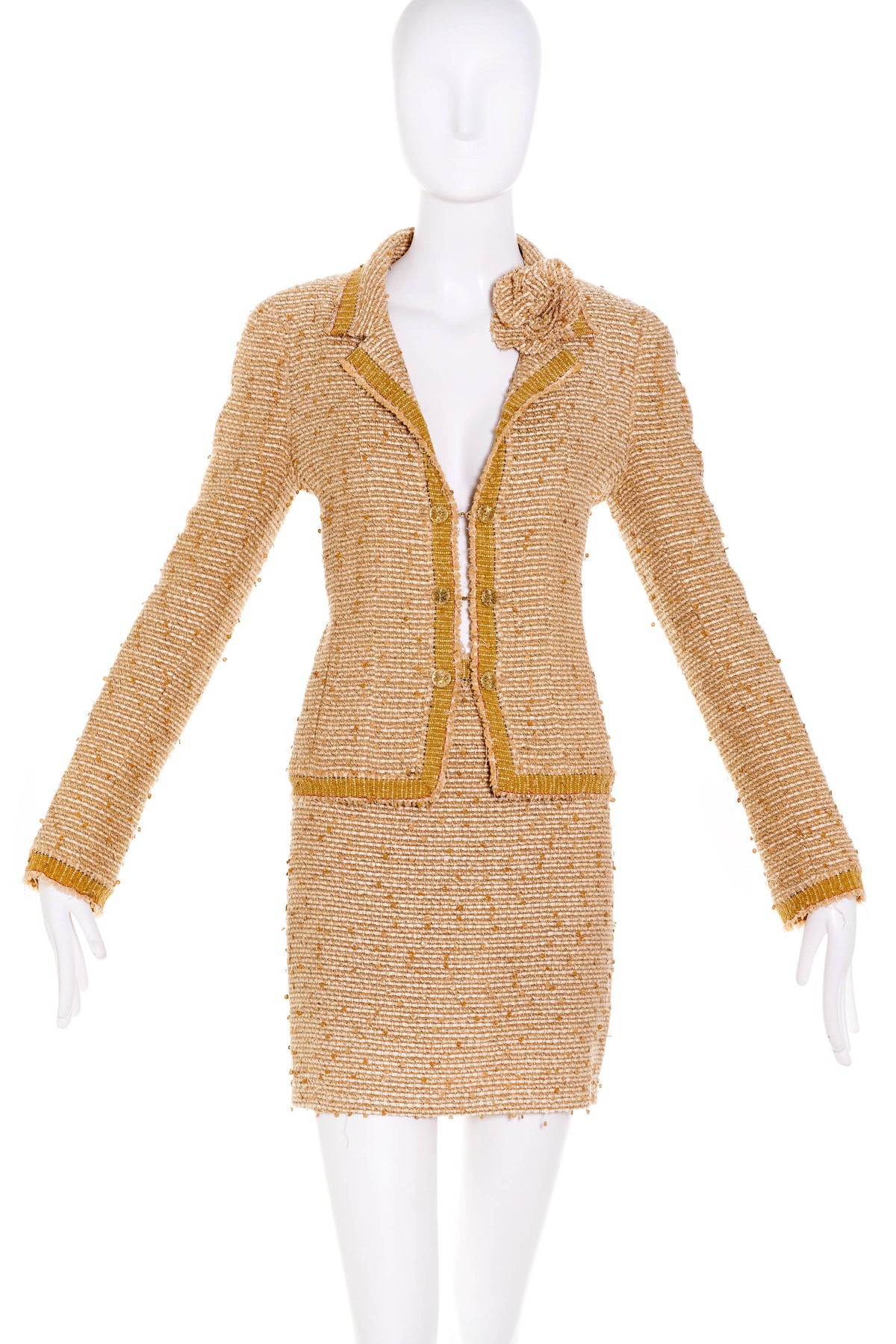 Chanel Gold Fantasy Tweed Camilla Suit and Skirt Size 38 2004A