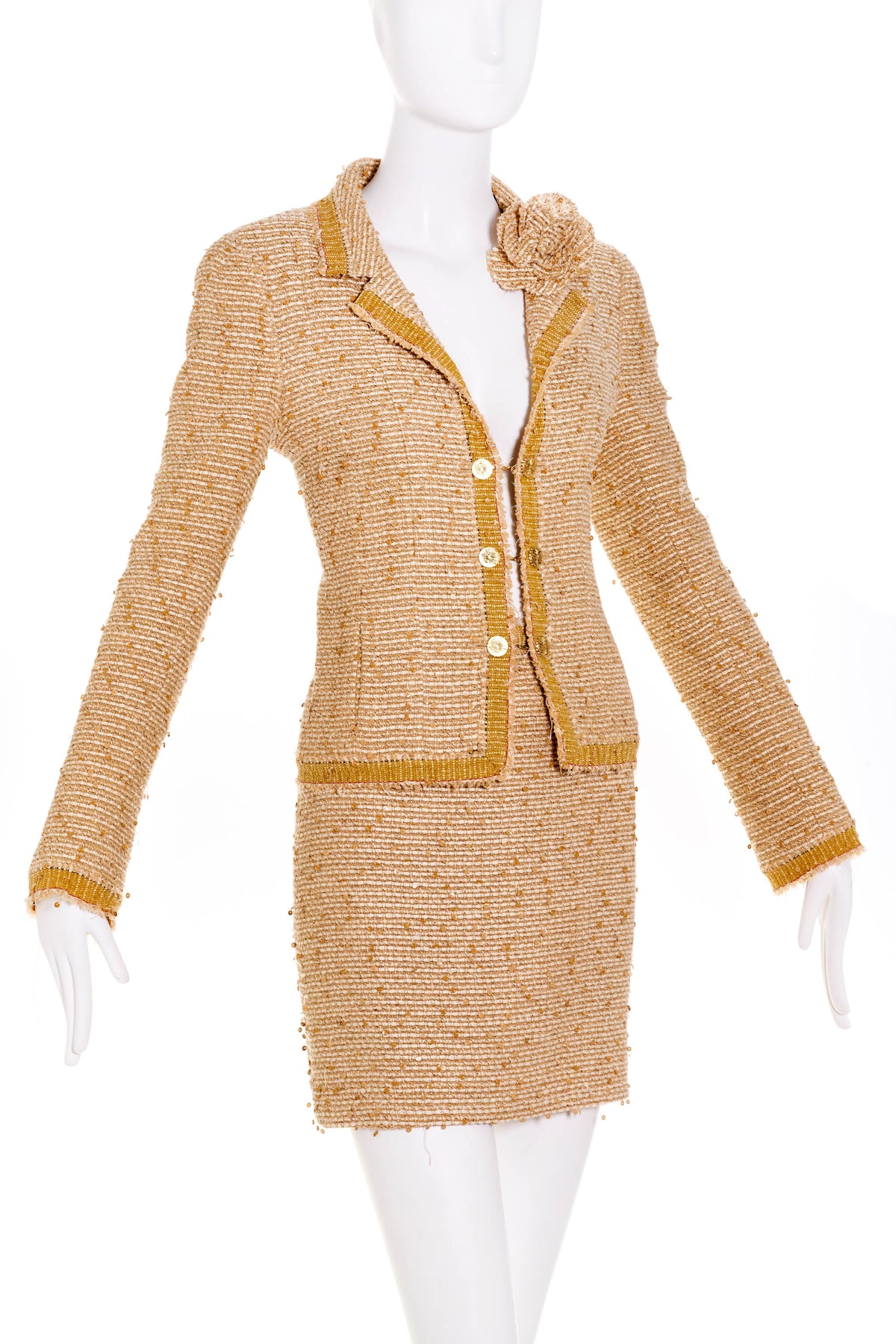 Chanel Gold Fantasy Tweed Camilla Suit and Skirt Size 38 2004A