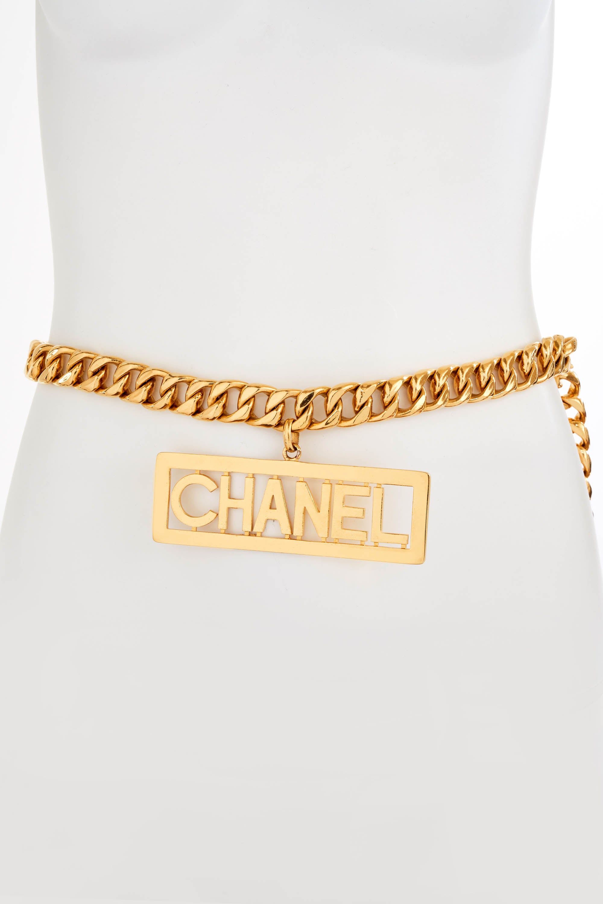 Chanel 24k Gold Chain Belt With Massive "Chanel" Plaque