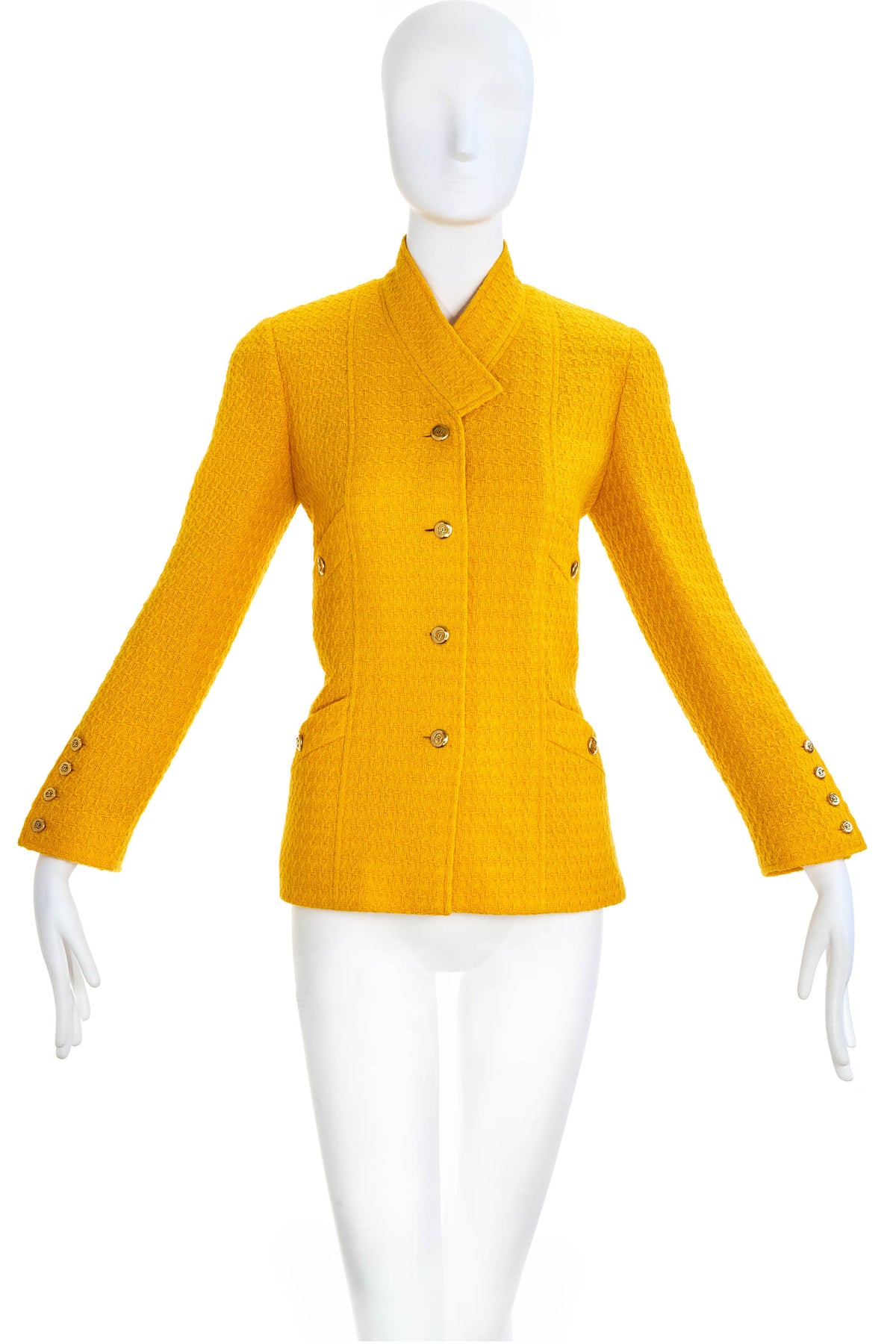 Chanel Boutique Goldenrod Yellow Jacket Size 38 24k Buttons 1990s