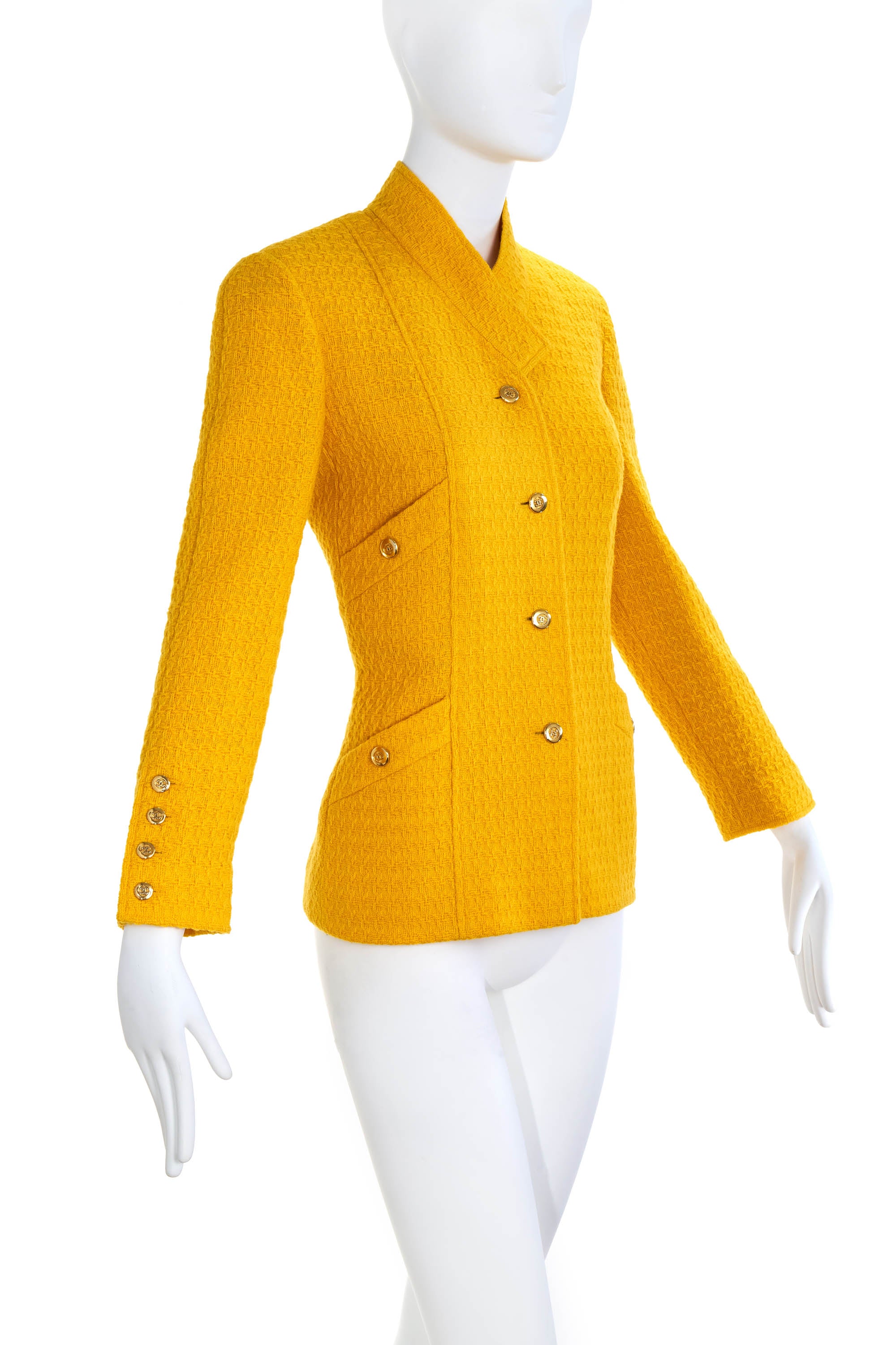 Chanel Boutique Goldenrod Yellow Jacket Size 38 24k Buttons 1990s