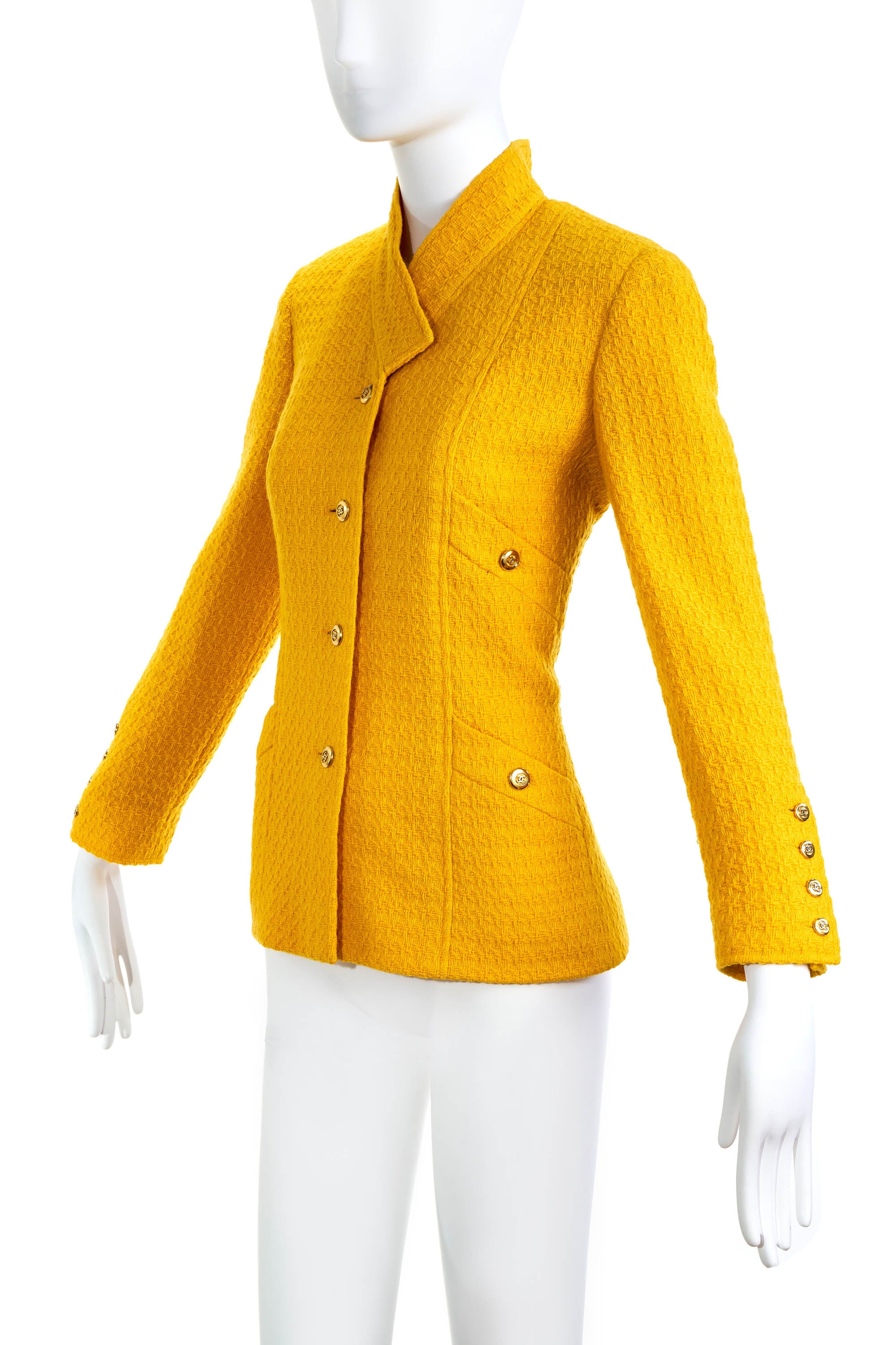 Chanel Boutique Goldenrod Yellow Jacket Size 38 24k Buttons 1990s