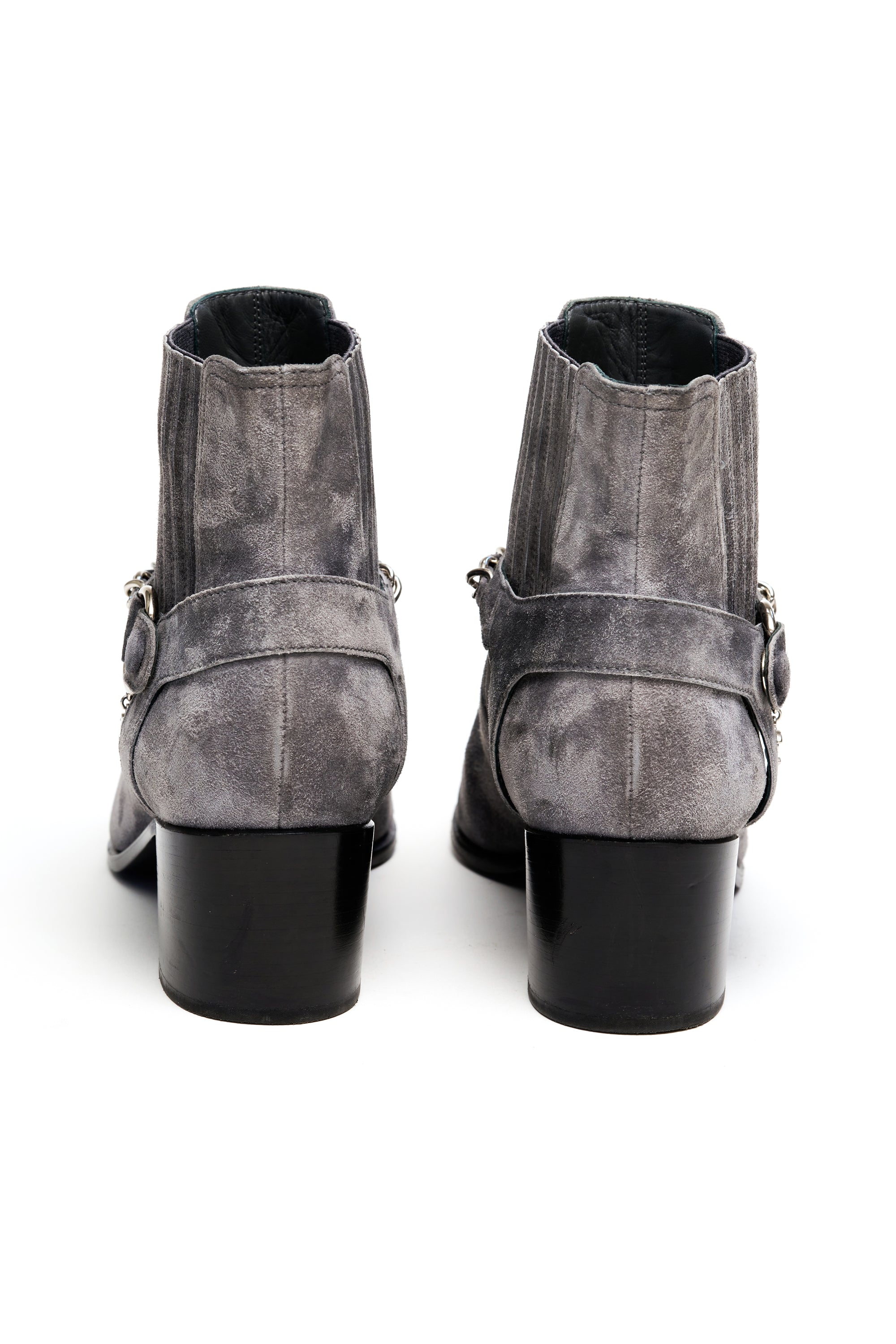 Chanel Gray Suede Moto Booties CC Chain