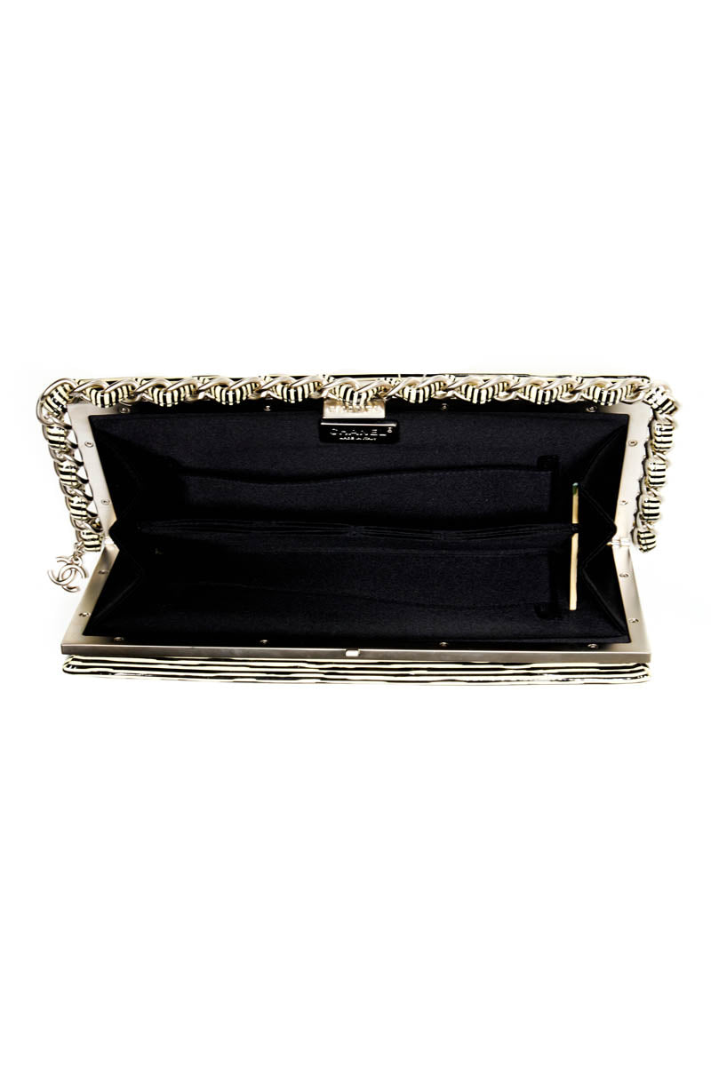 Chanel Black and Leather Patent Leather Clutch With Chain Trim 2013-14